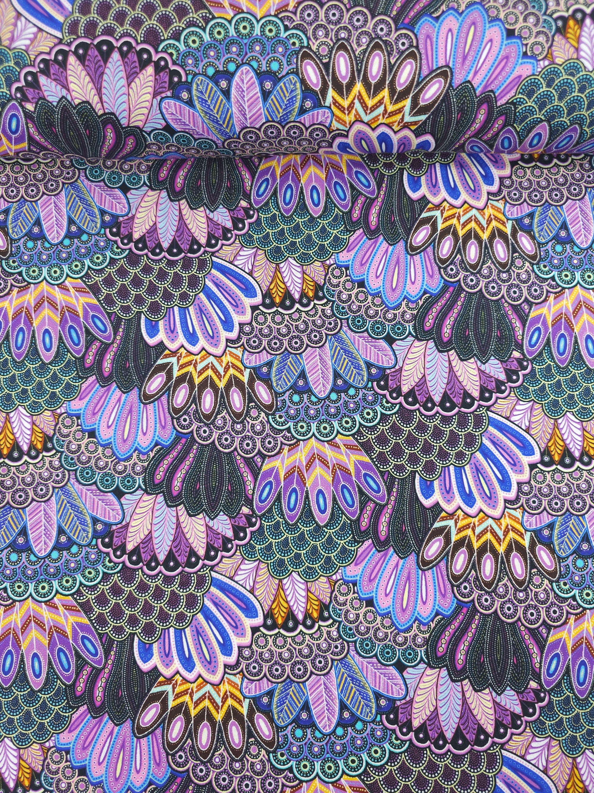 Purple Oasis Peacock Feathers 100% Cotton