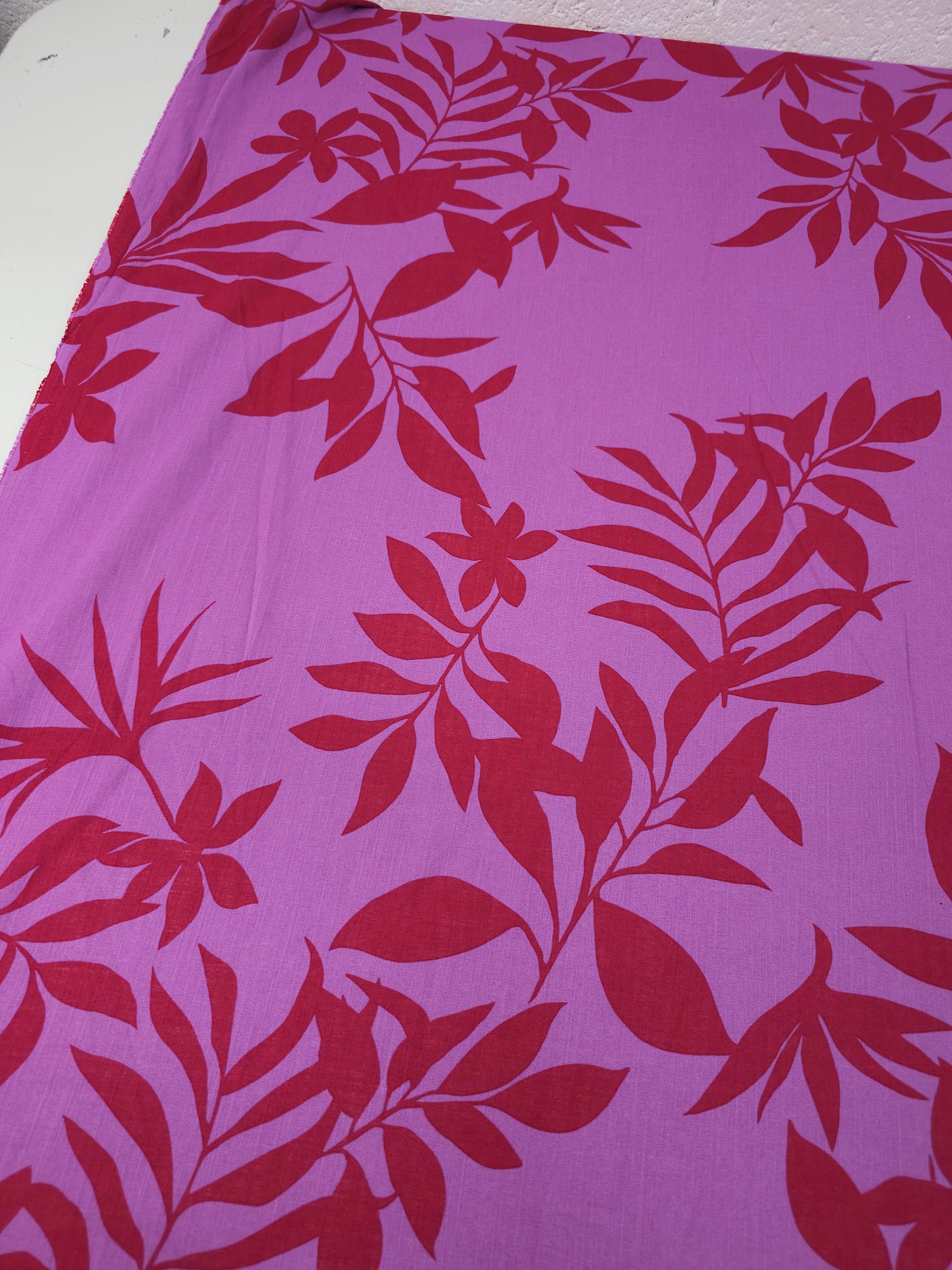 Purple/Wine Leaf Vine Lightweight Slub Viscose