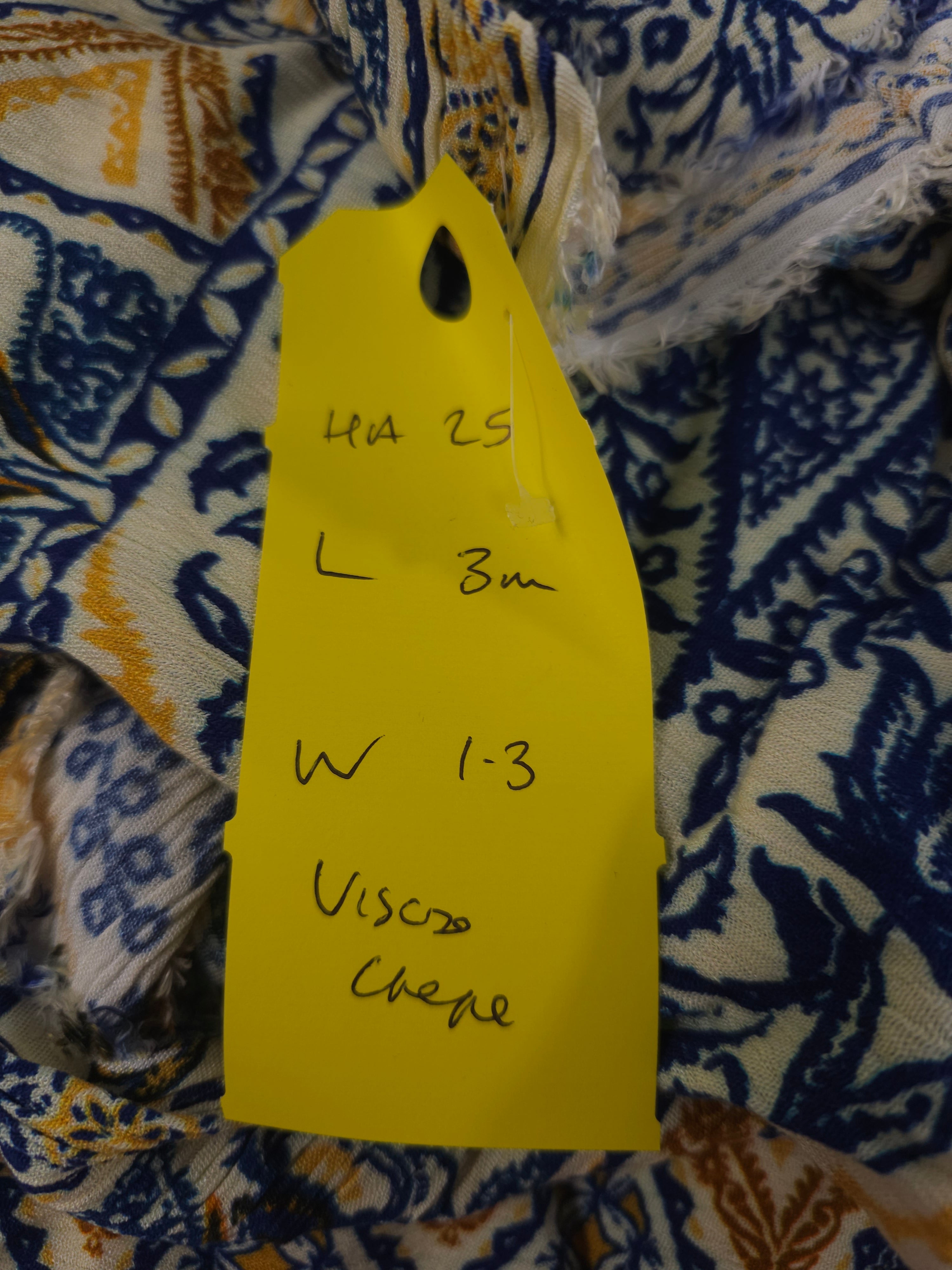 Yellow blue mixed pattern Viscose crepe- 3m piece