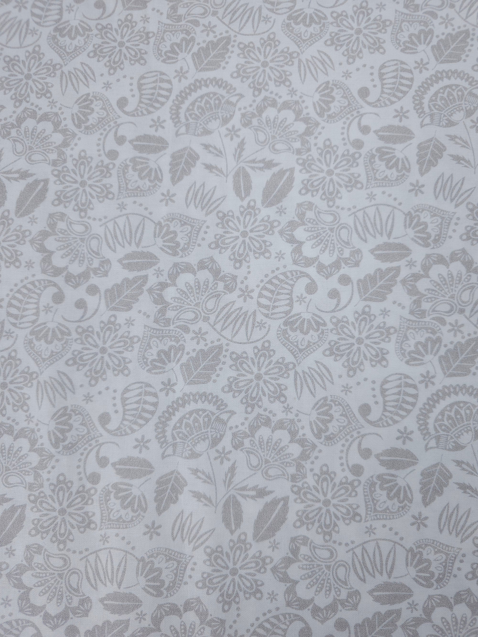 Taupe/White Paisley Leaf 100% Cotton