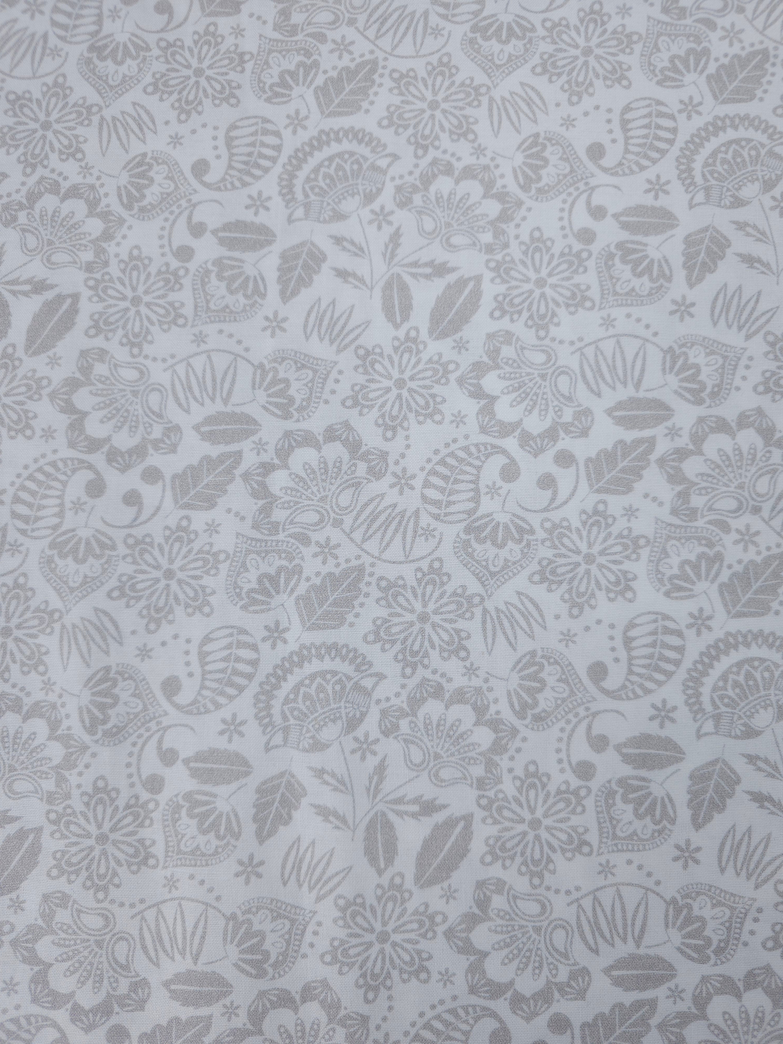 Taupe/White Paisley Leaf 100% Cotton