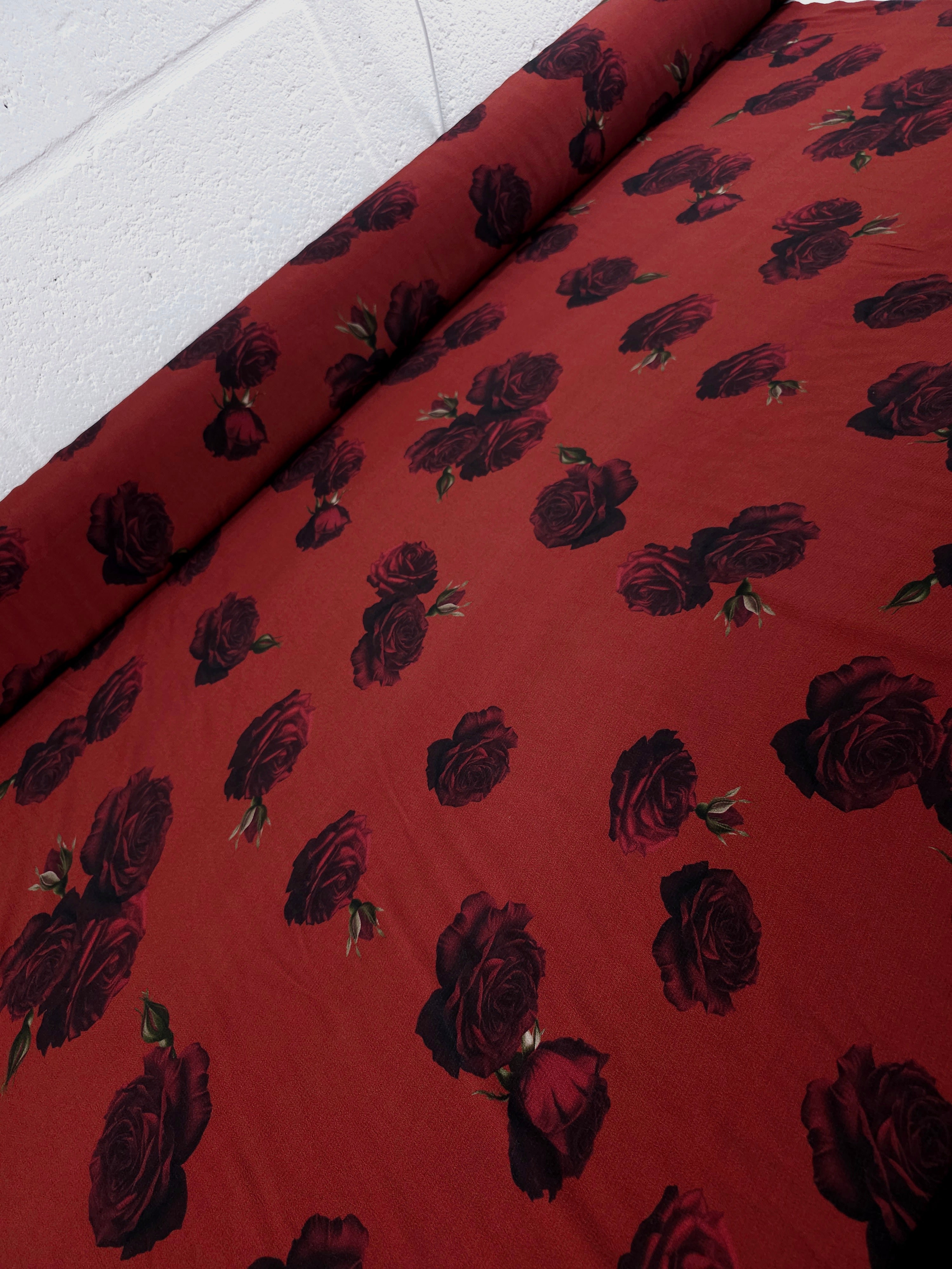 Vampire Red Fallen Rose Viscose Crepe