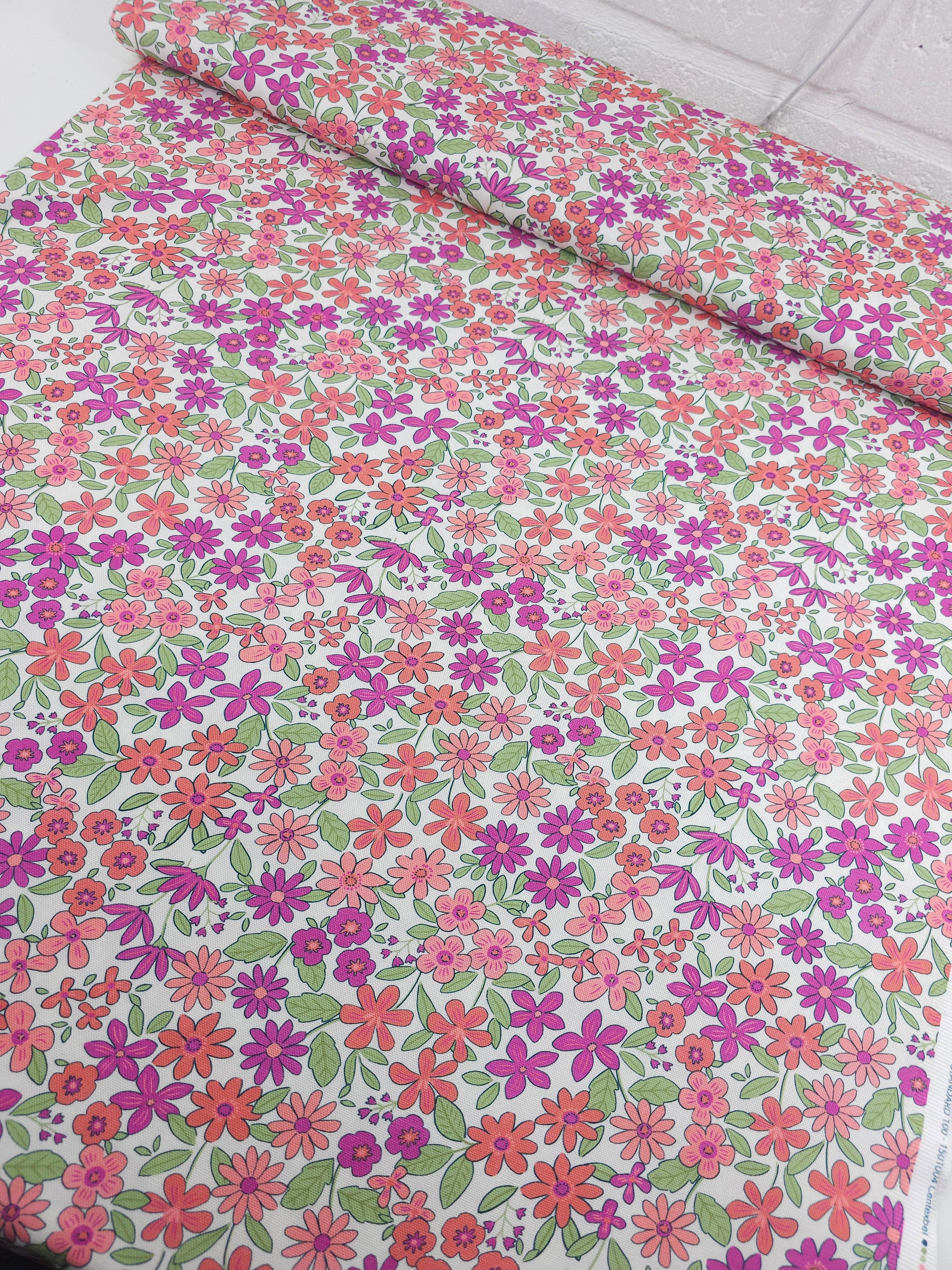 Pink Doodle Flower Bloom Canvas Cotton