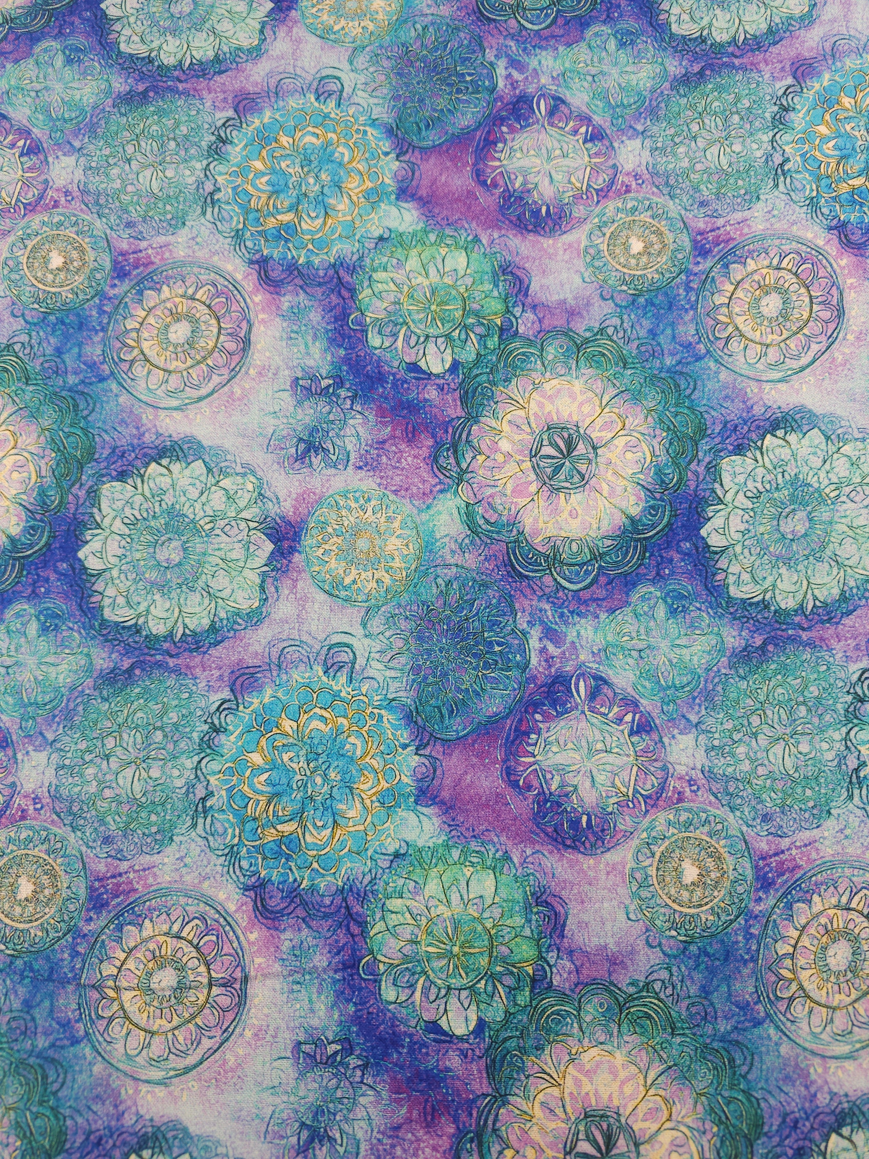 Purple/Turquoise Spiral Medallion 100% Cotton 104” *EXTRA WIDE*