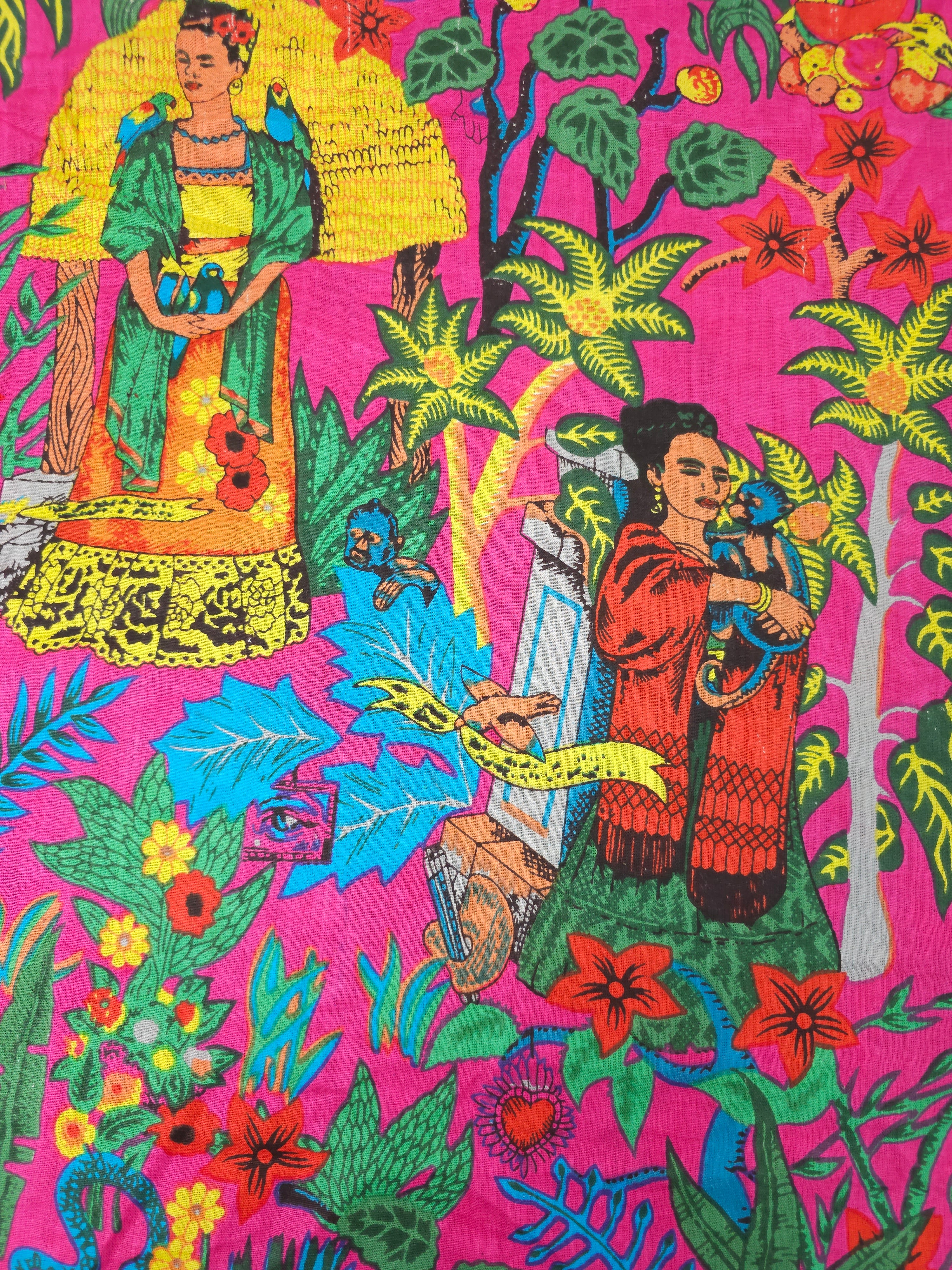 Hot Pink Frida Kahlo Block Print Cotton