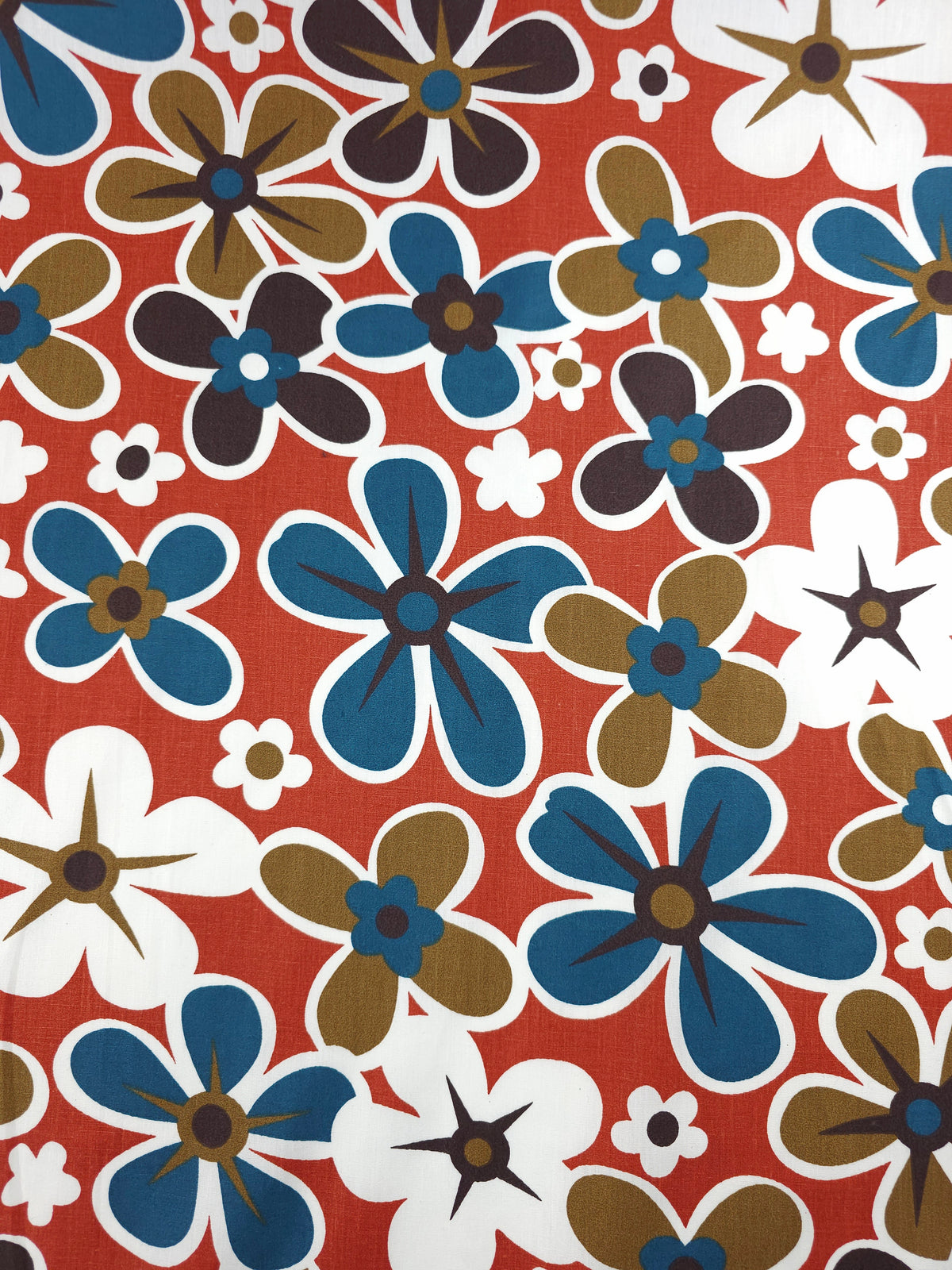 Rust/Teal Groovy Floral Cotton Poplin