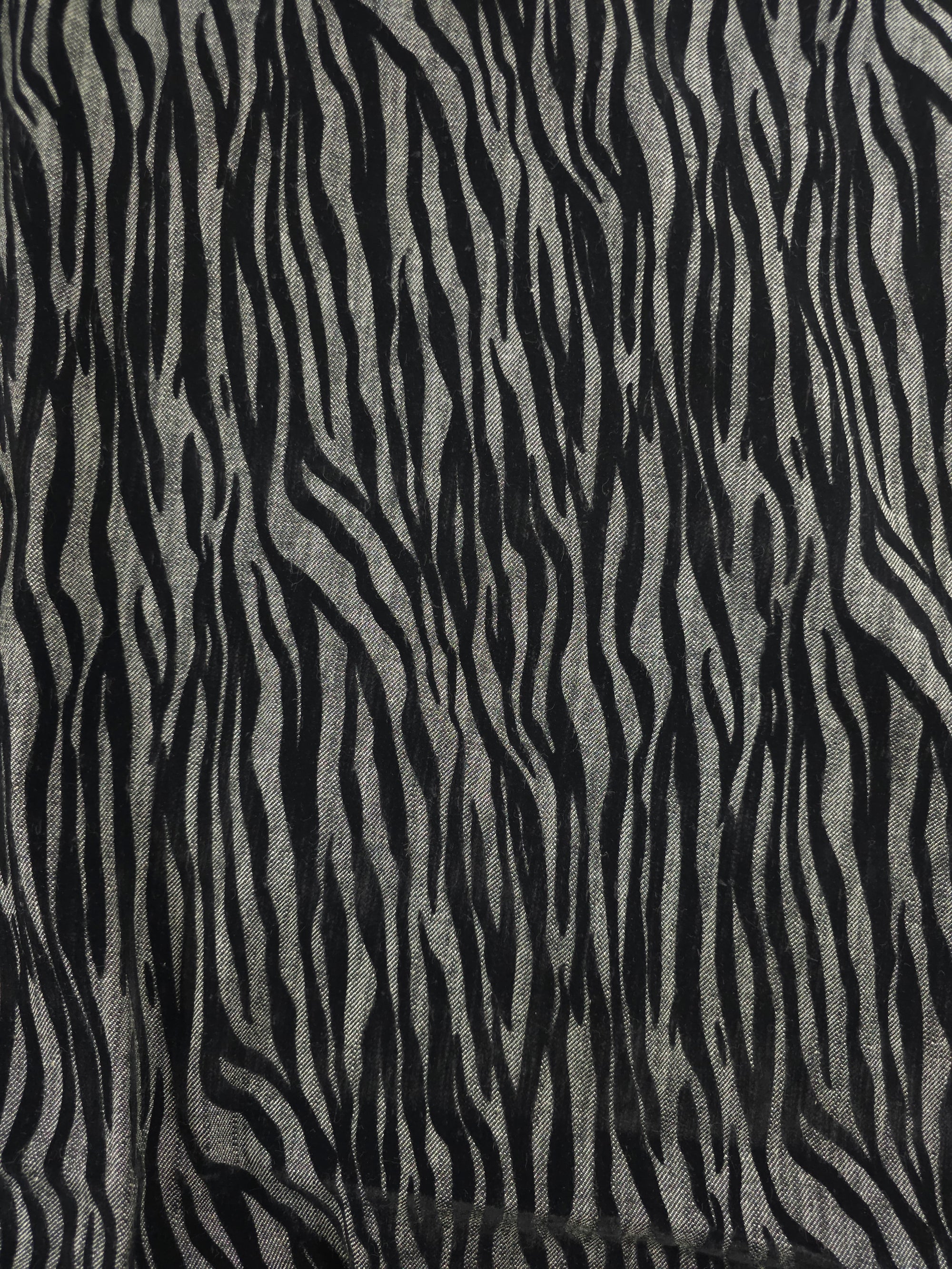 Charcoal Grey Zebra Velvet Burnout Denim