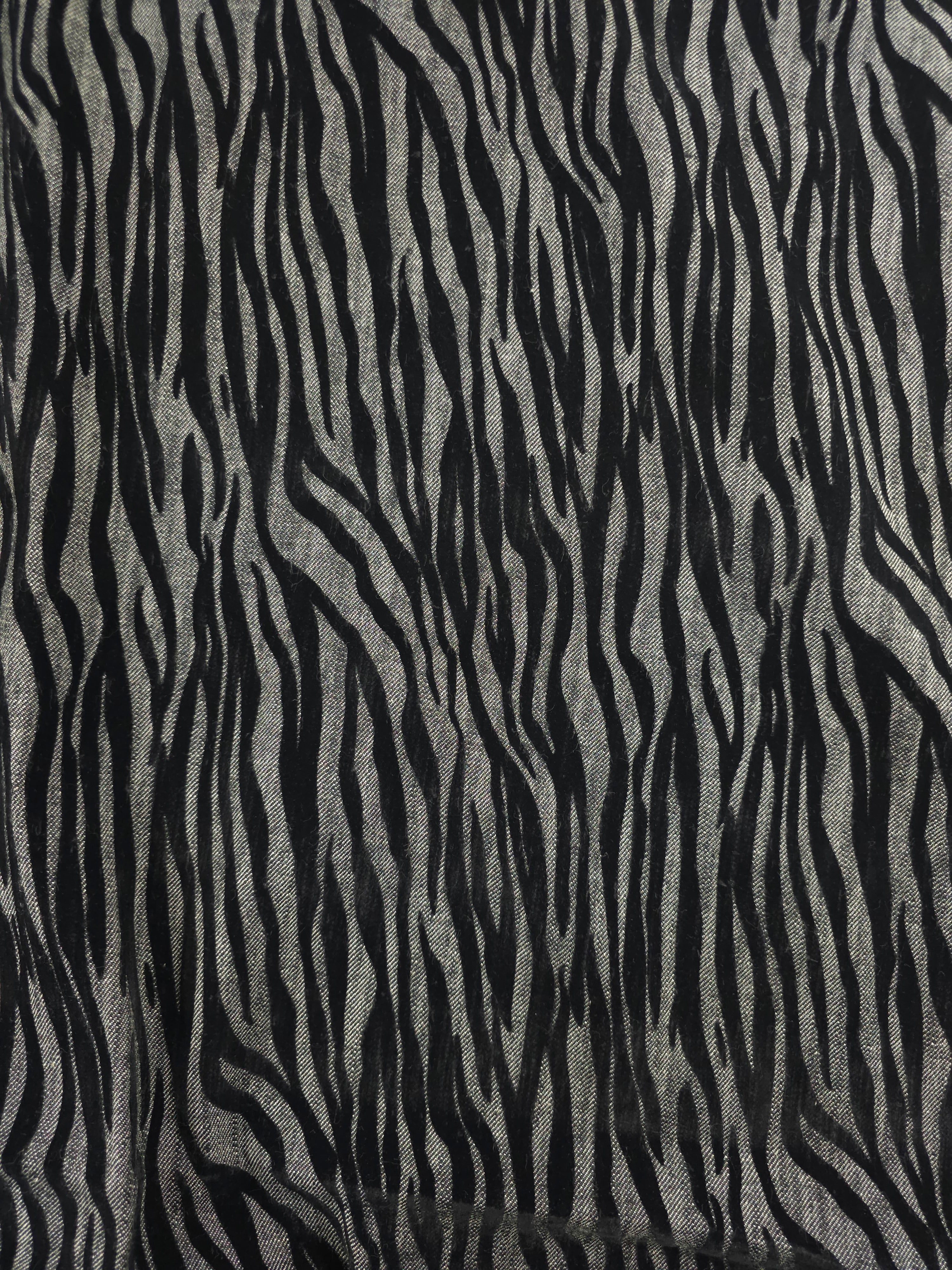 Charcoal Grey Zebra Velvet Burnout Denim