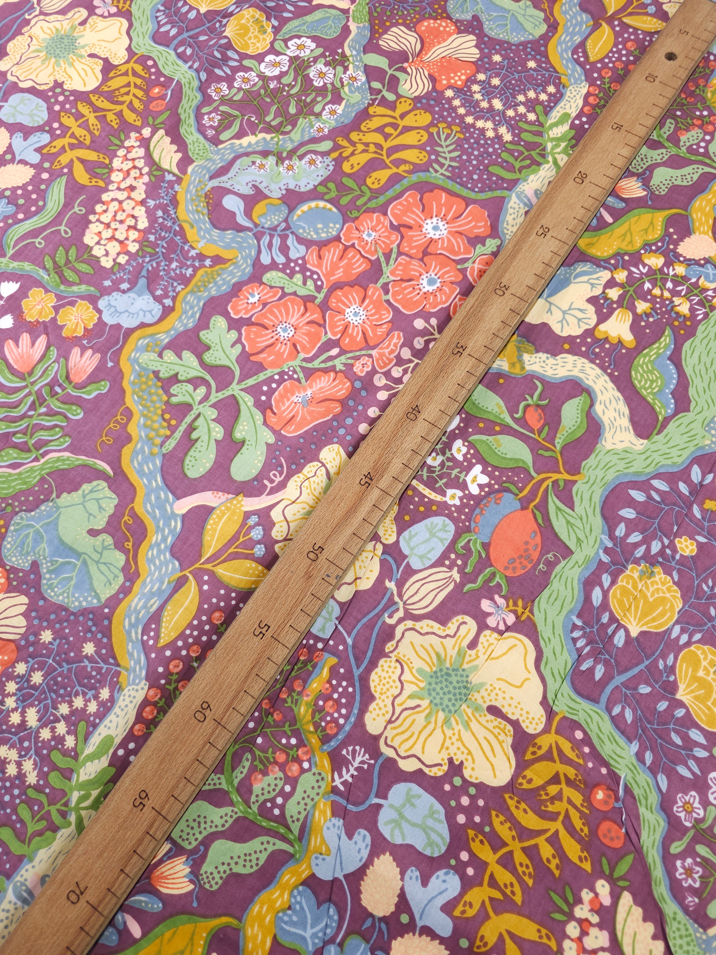 Auburgine Floral Whirl Garden Cambric Cotton