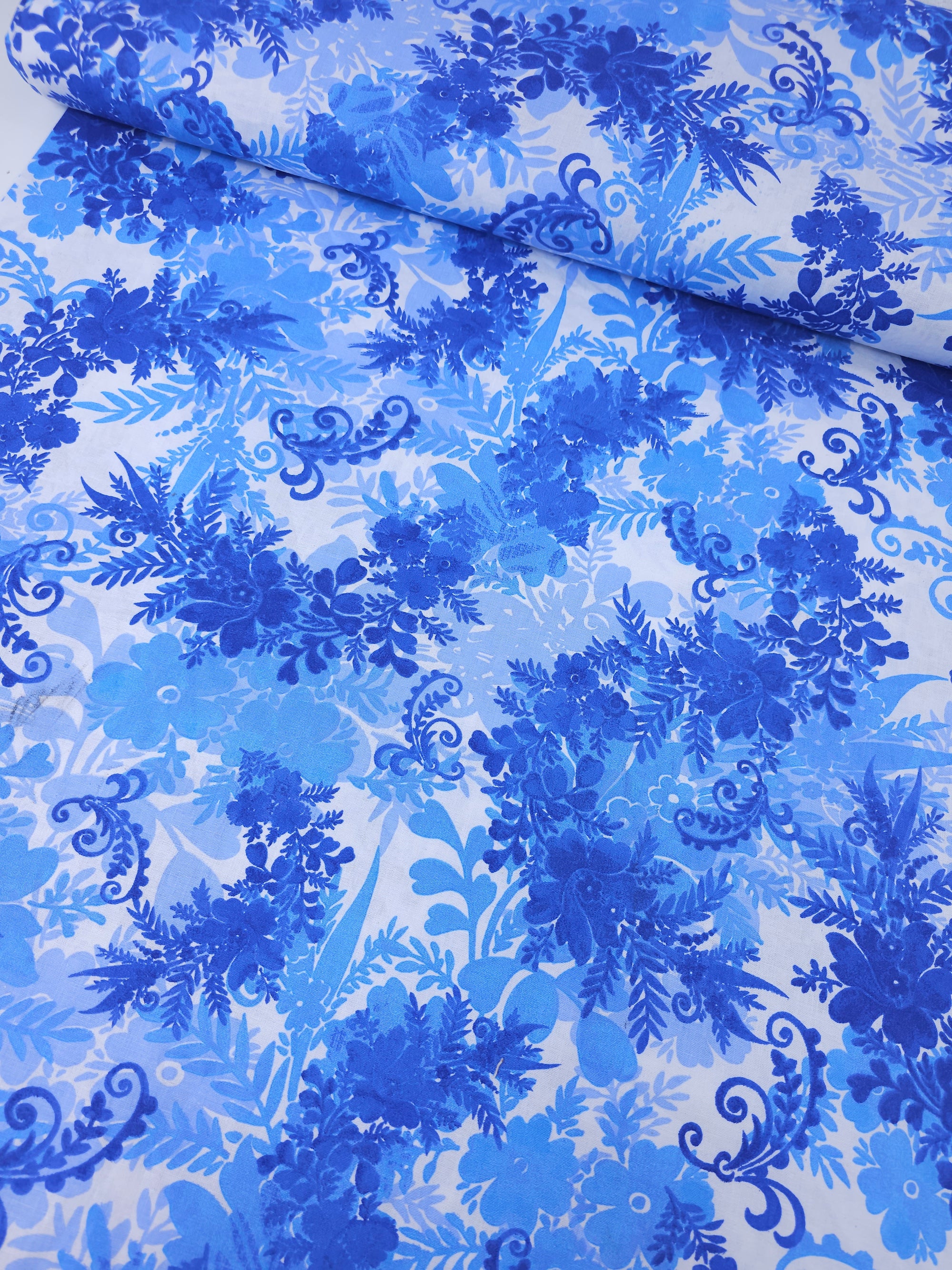 Blue Swirl Floral Fusion 100% Cotton