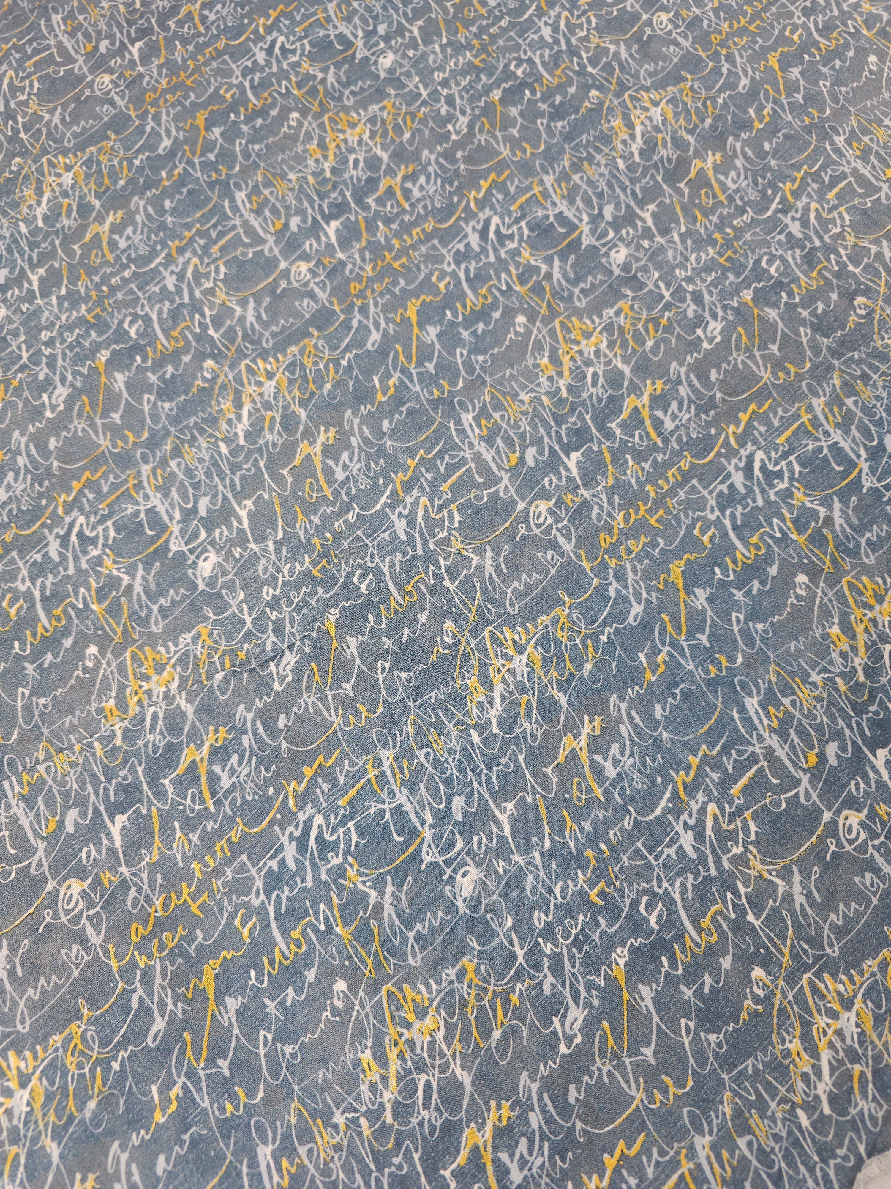 Grey golden writing Cotton - 1.3m piece