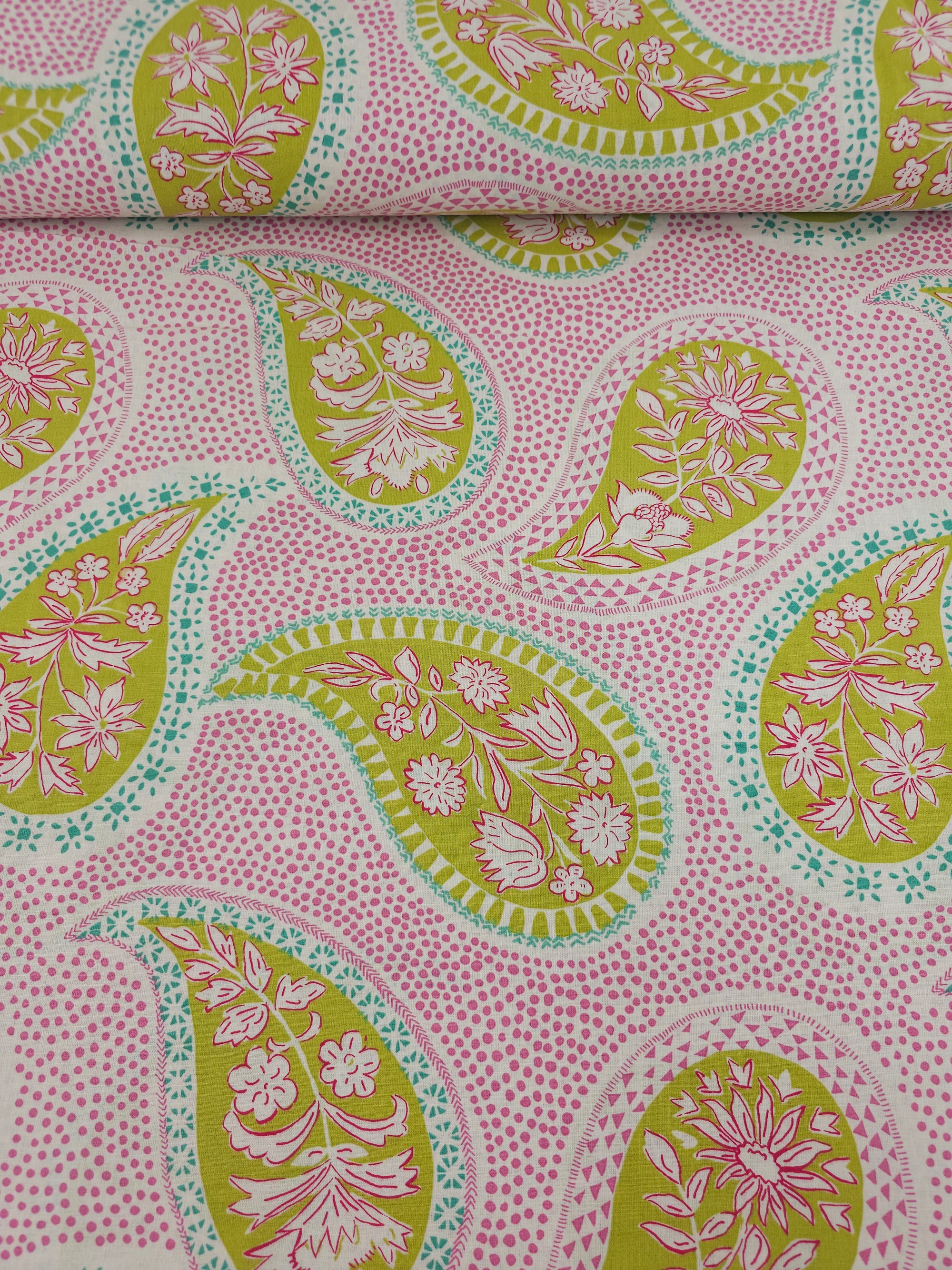 Pink/Lime Paisley 100% Cotton 90" *EXTRA WIDE*
