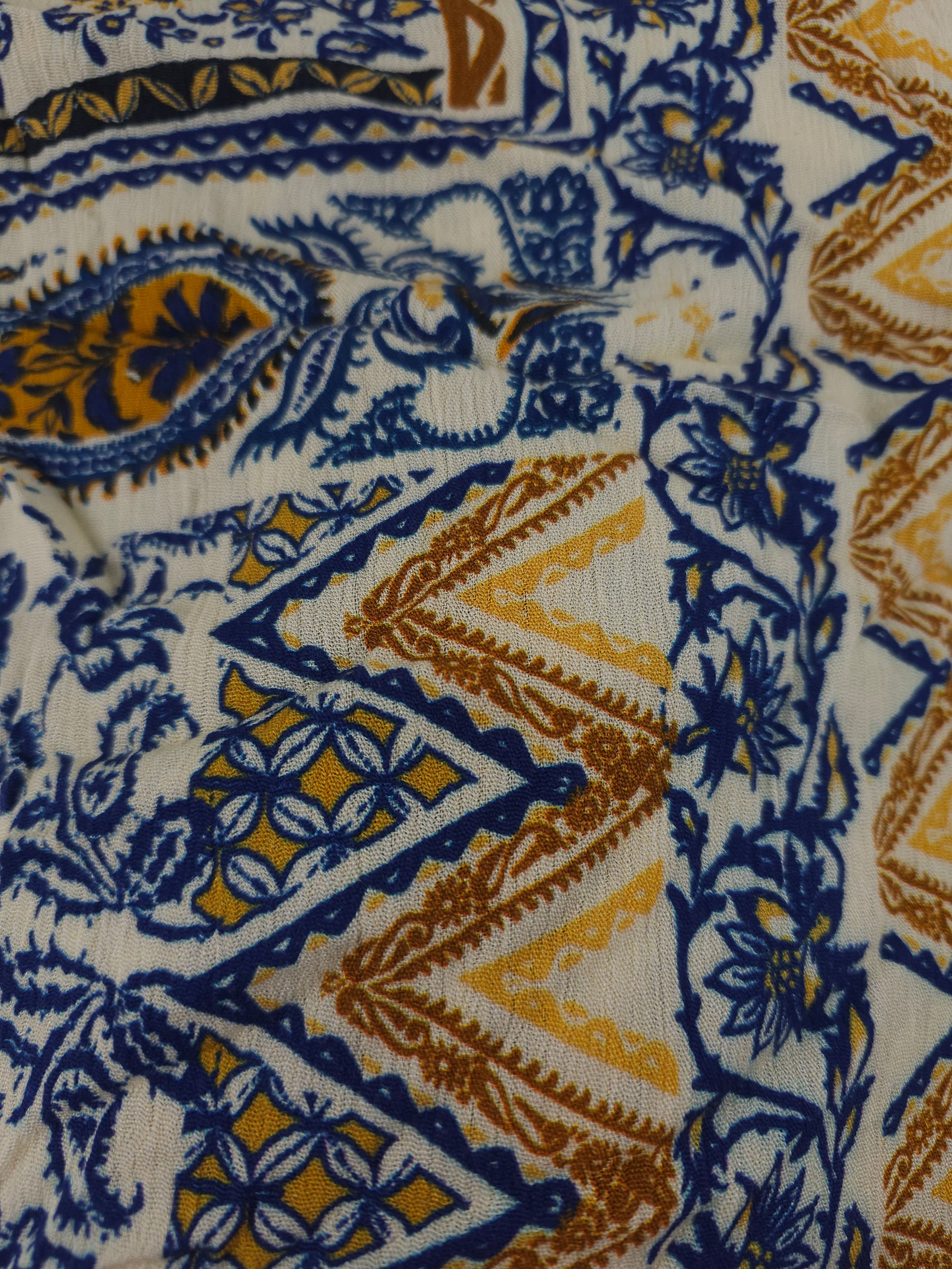 Yellow blue mixed pattern Viscose crepe- 3m piece