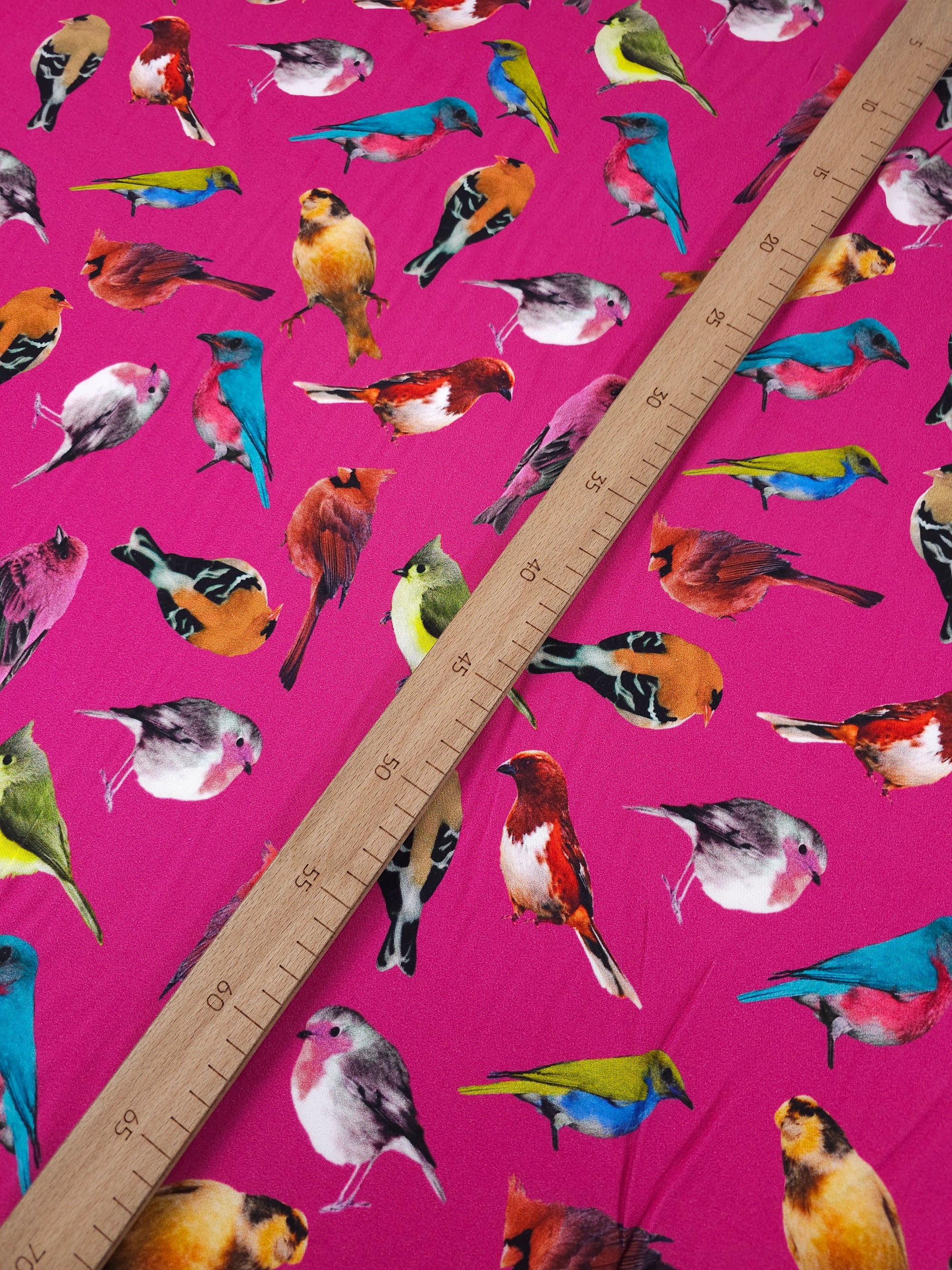 Hot Pink Island Birds Viscose Challis