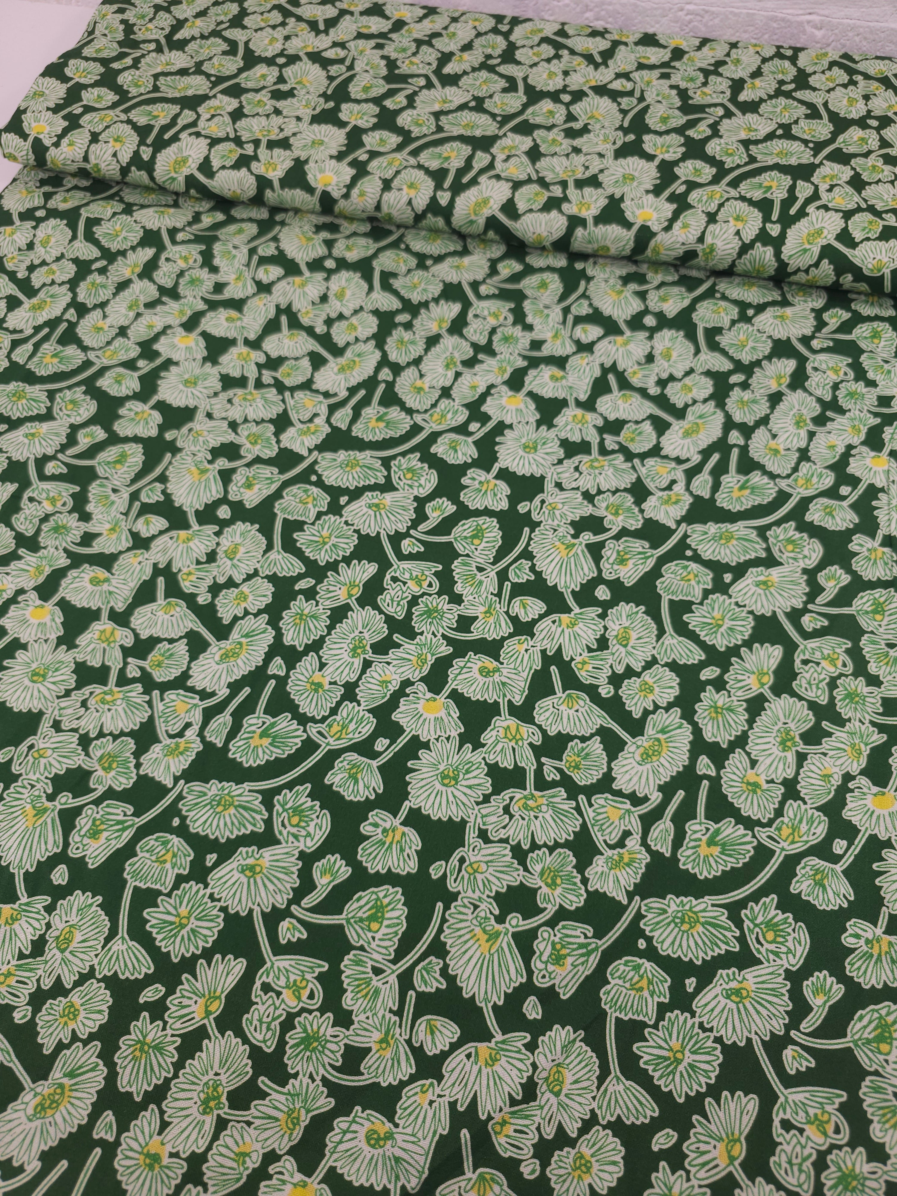 Green Sketch Daisy 100% Cotton - Free Spirit