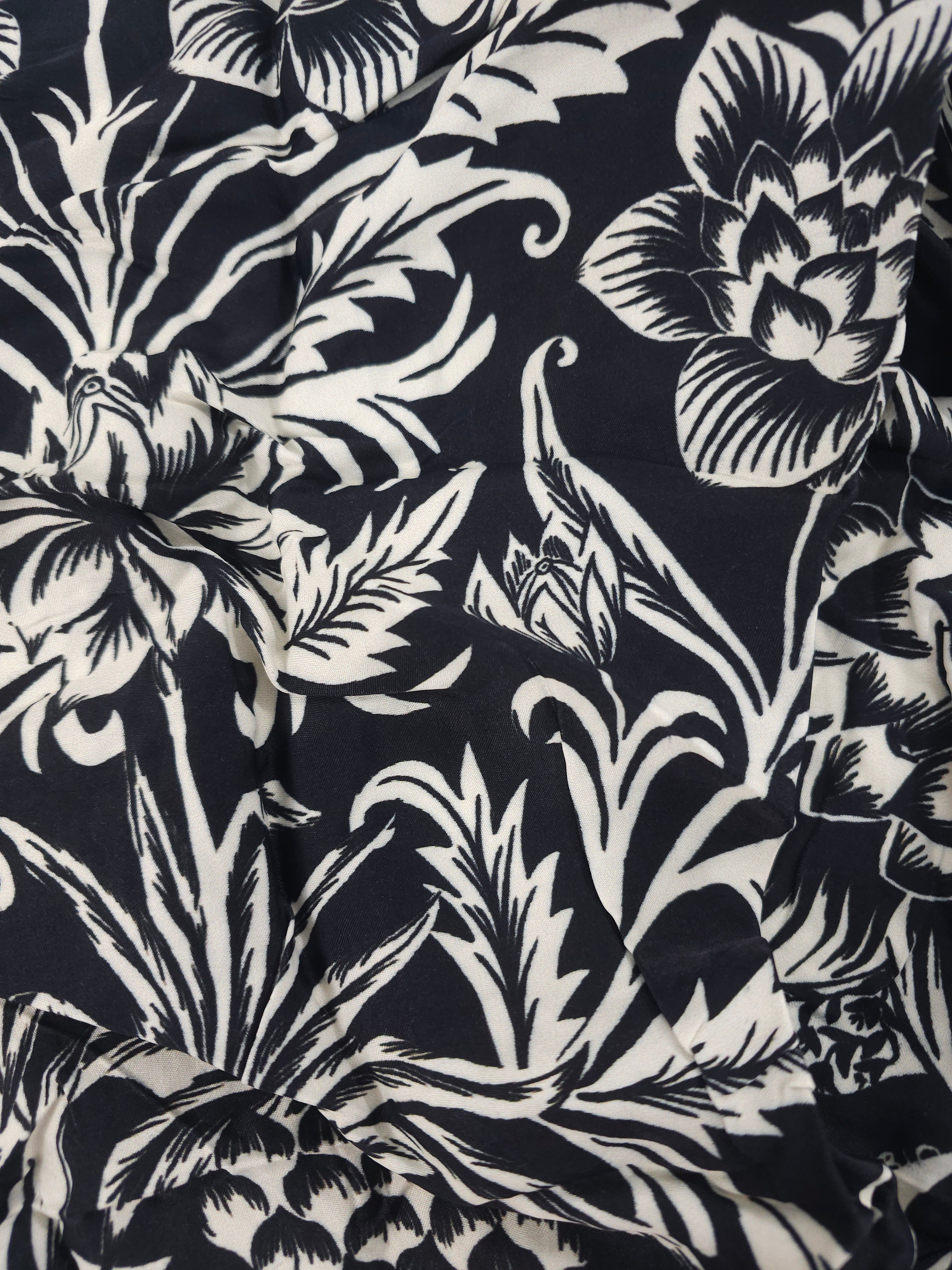 Black traditional flower Viscose sateen- 1.9m piece