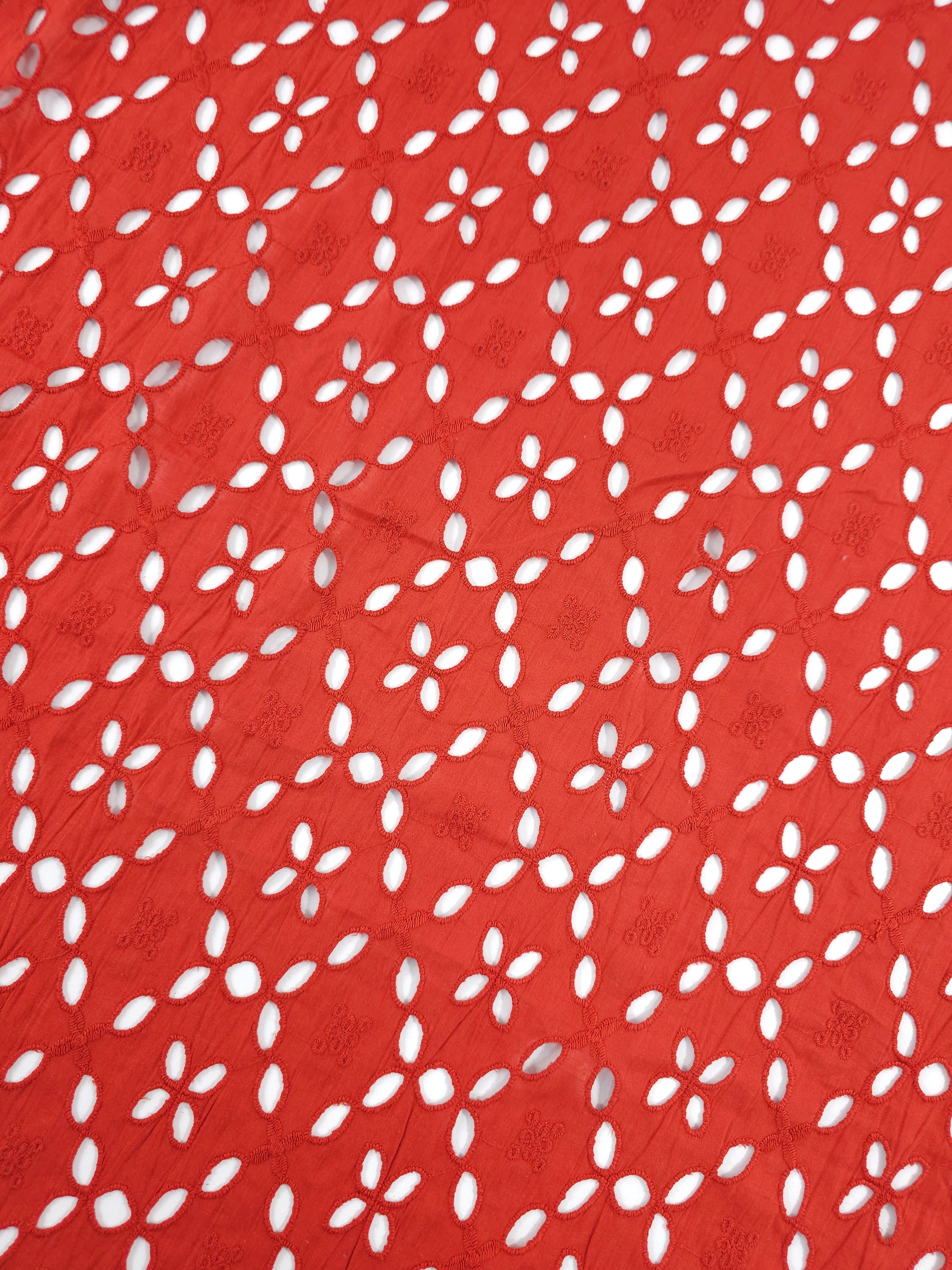 Brick Rust Petal Cambric Cotton Broderie Anglaise
