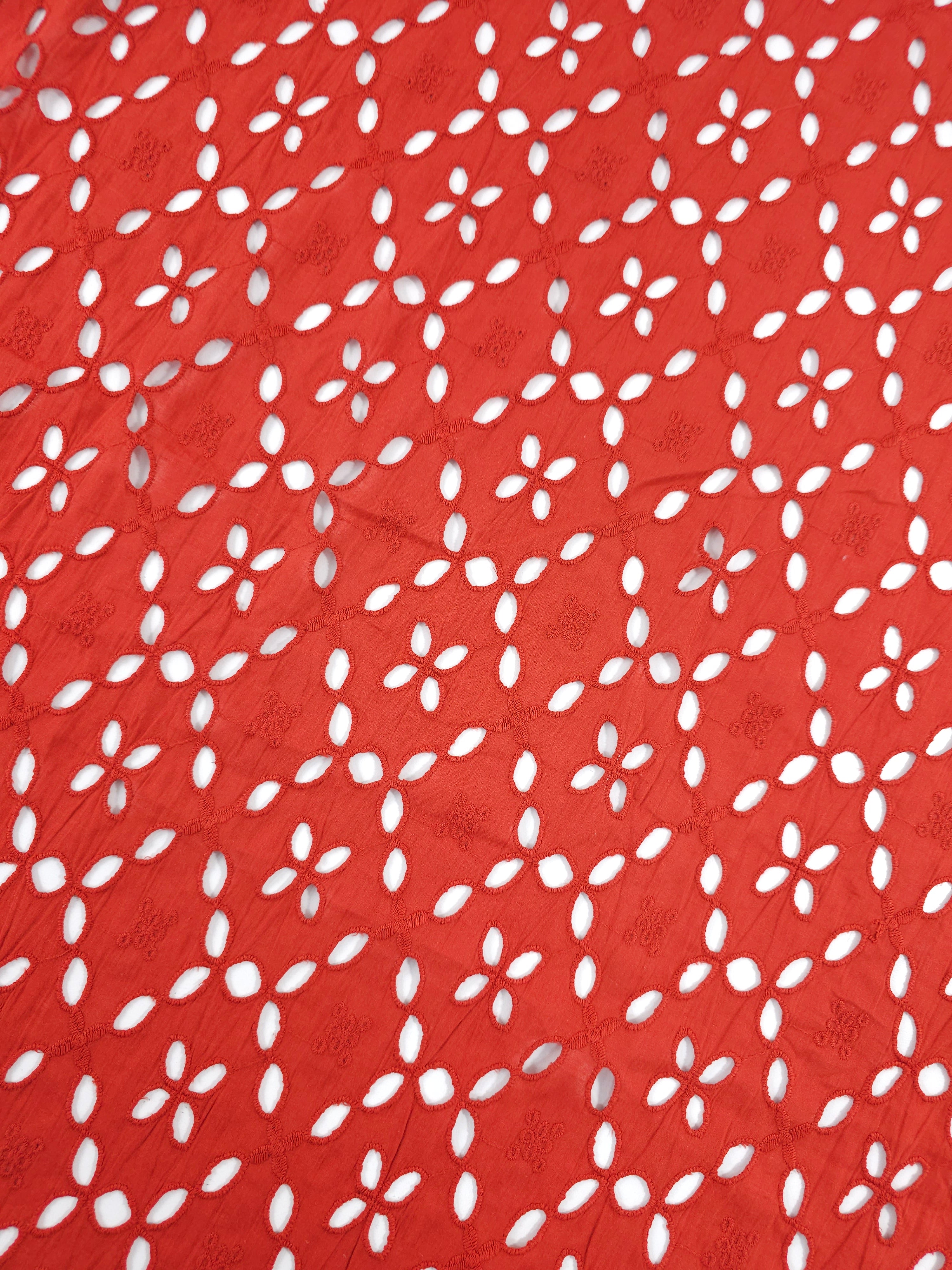 Brick Rust Petal Cambric Cotton Broderie Anglaise
