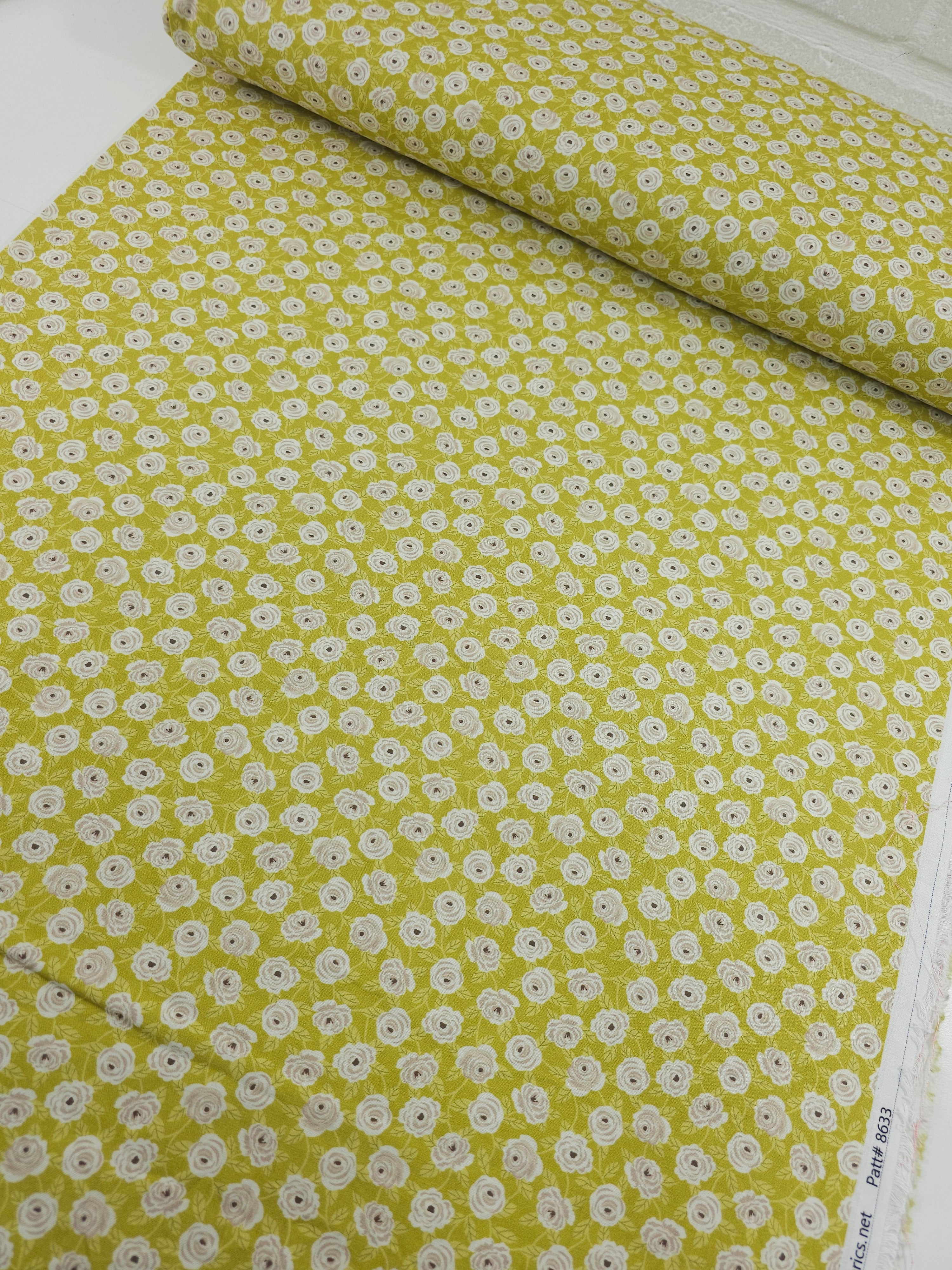 Warm Lime Floral Garden 100% Cotton