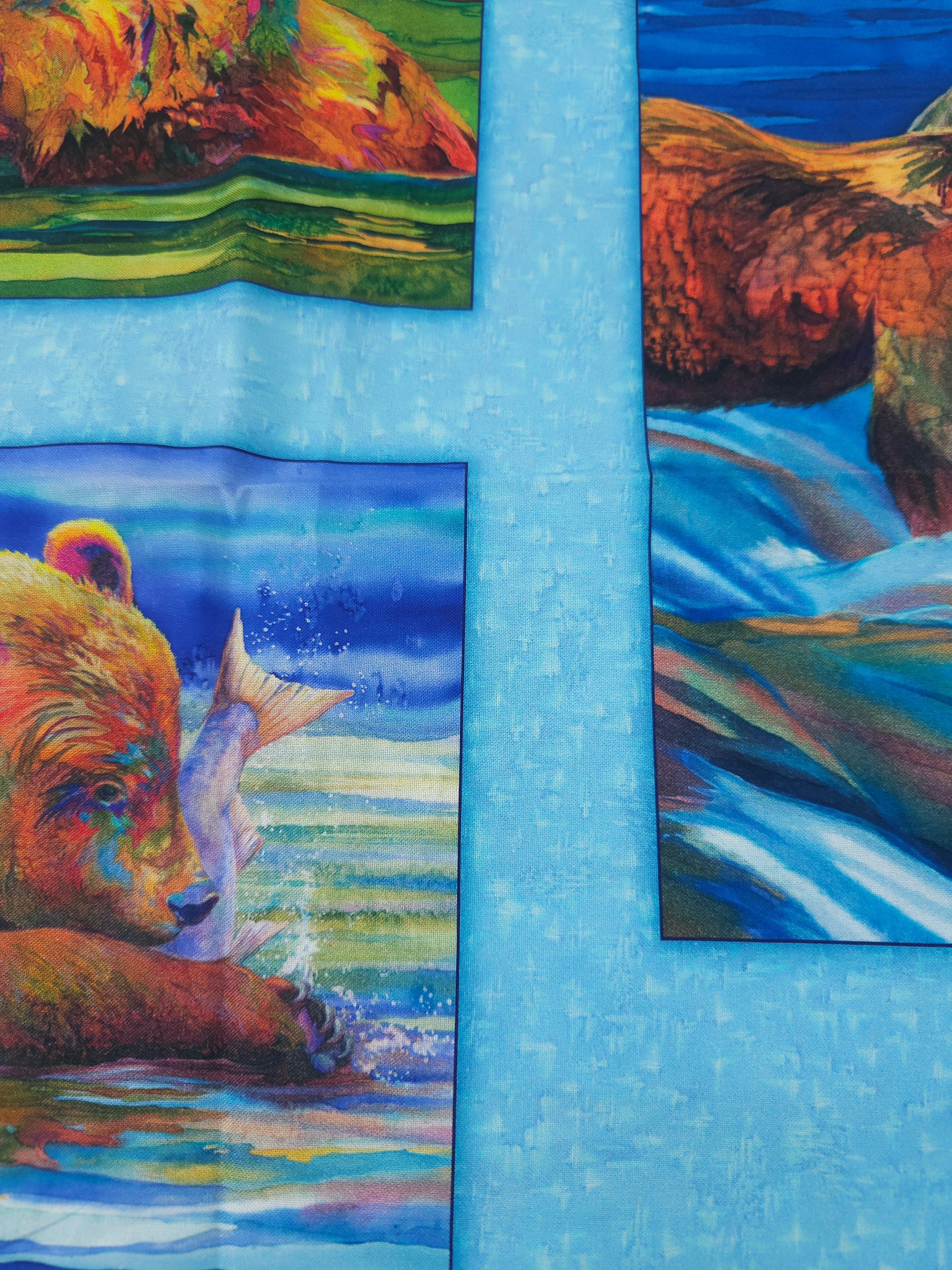 River bears Cotton panel- 1m piece