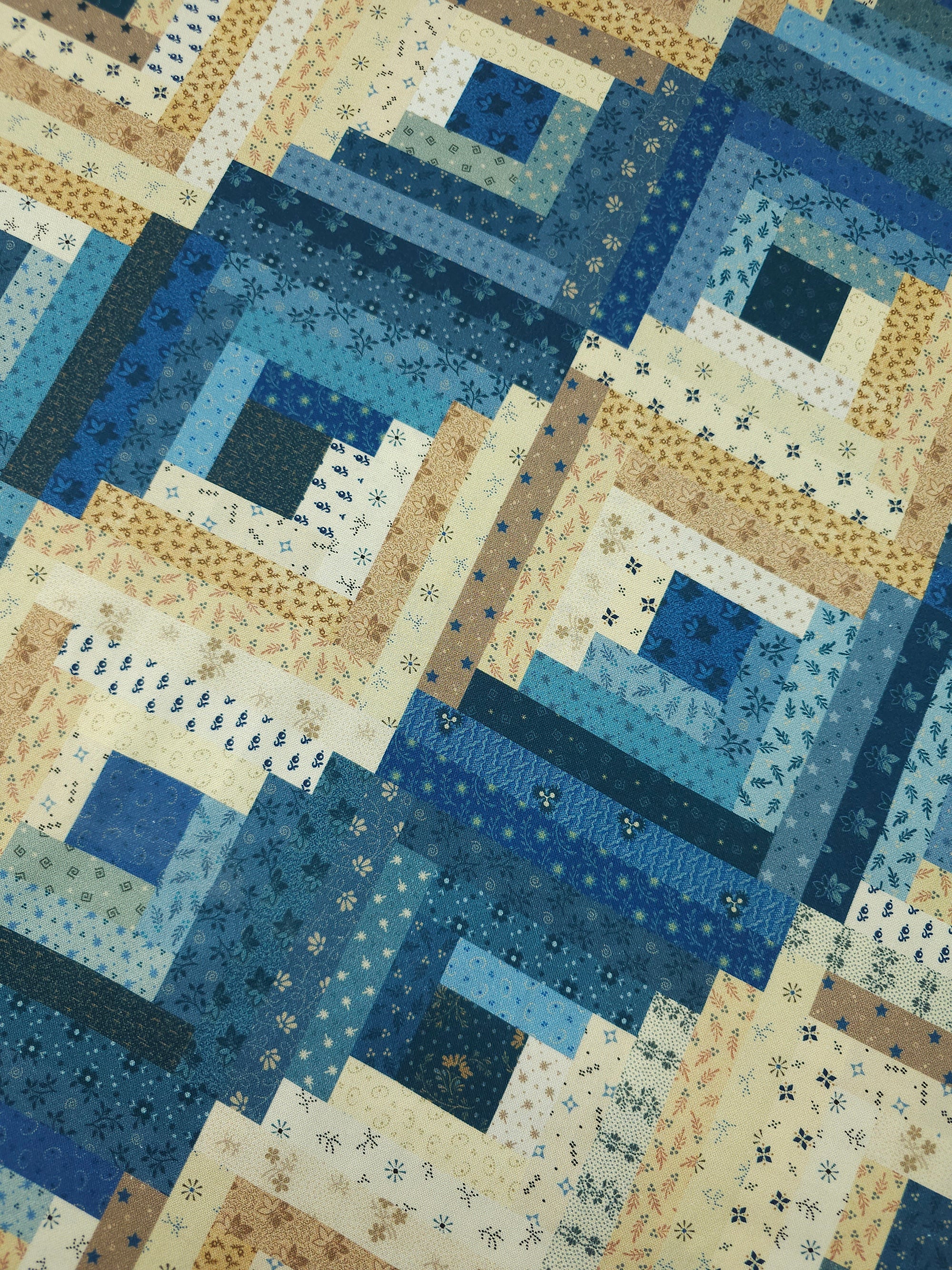 Blue/Cream Muted Patchwork 100% Cotton