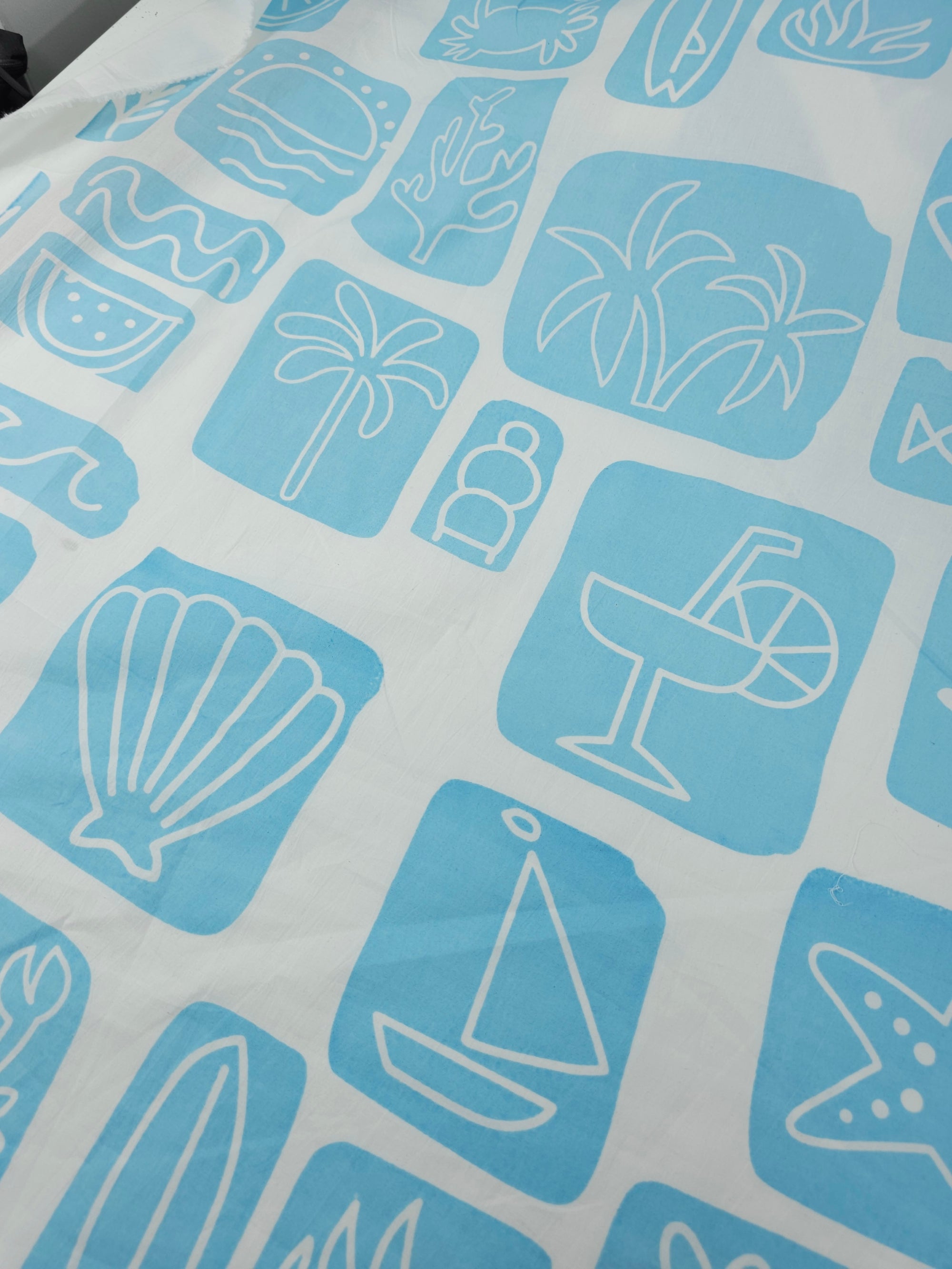Light Blue Beach Tiles Lightweight Cotton