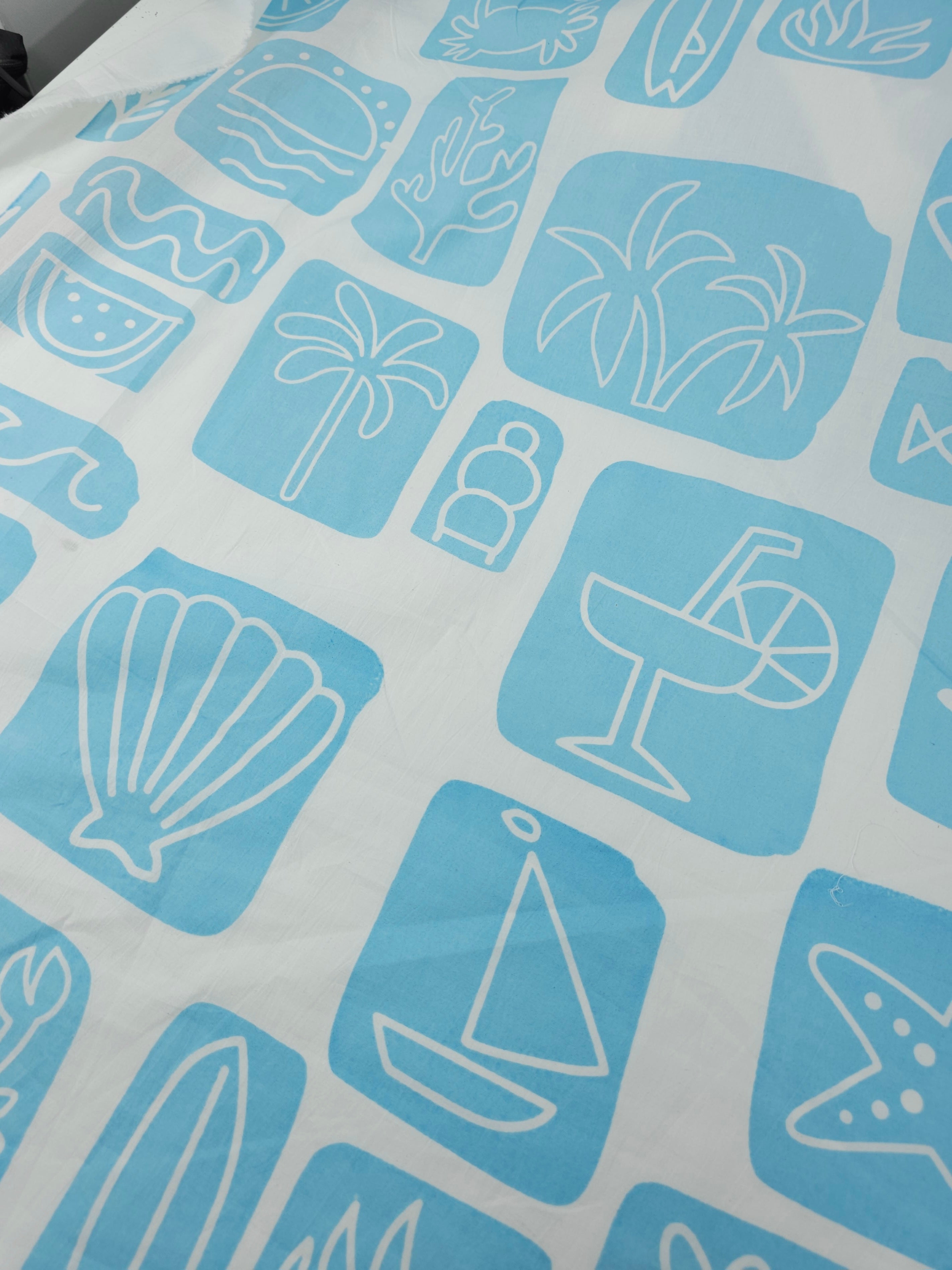 Light Blue Beach Tiles Lightweight Cotton