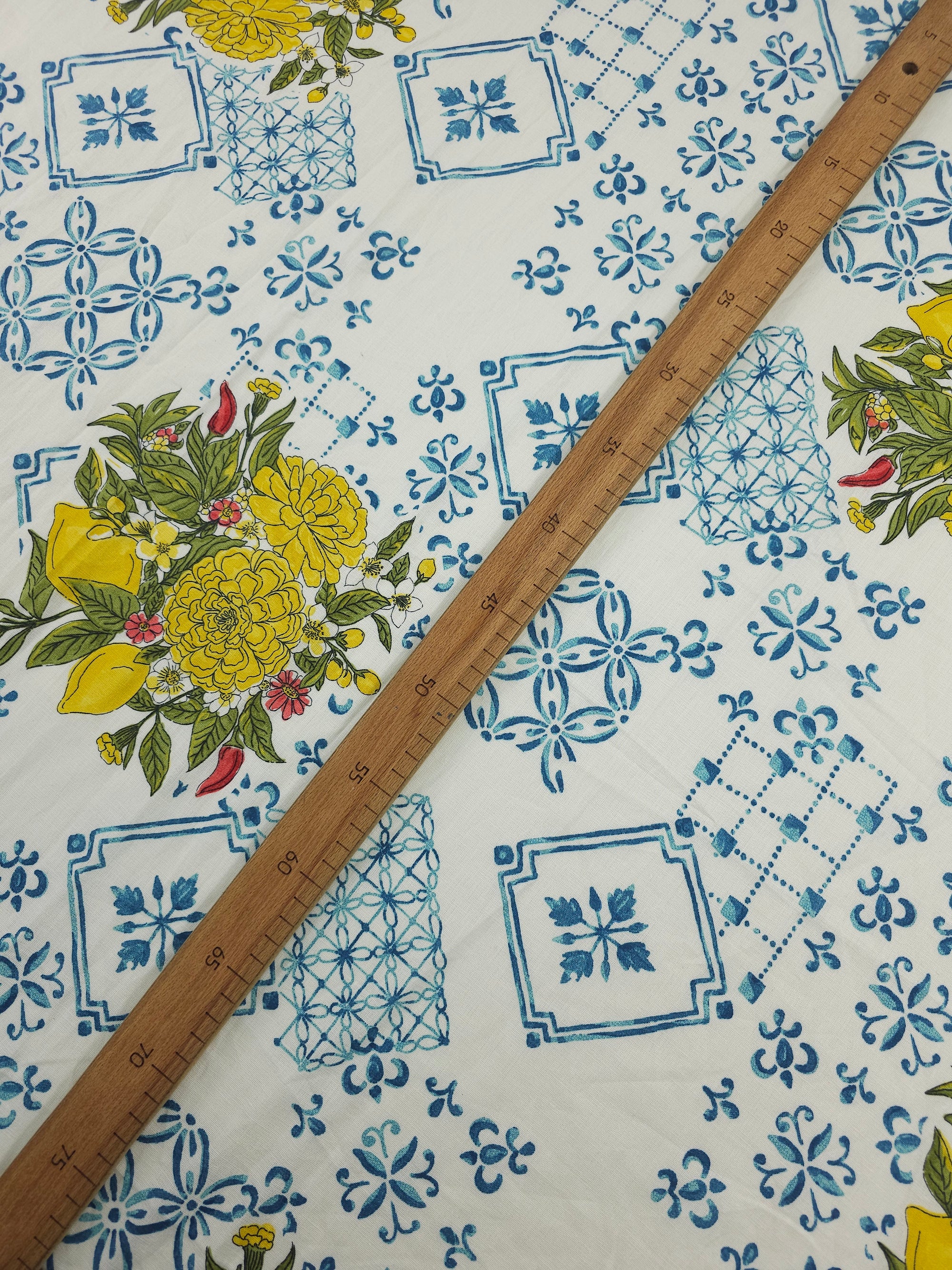 Blue Fantasia Lemon Floral Cotton Linen