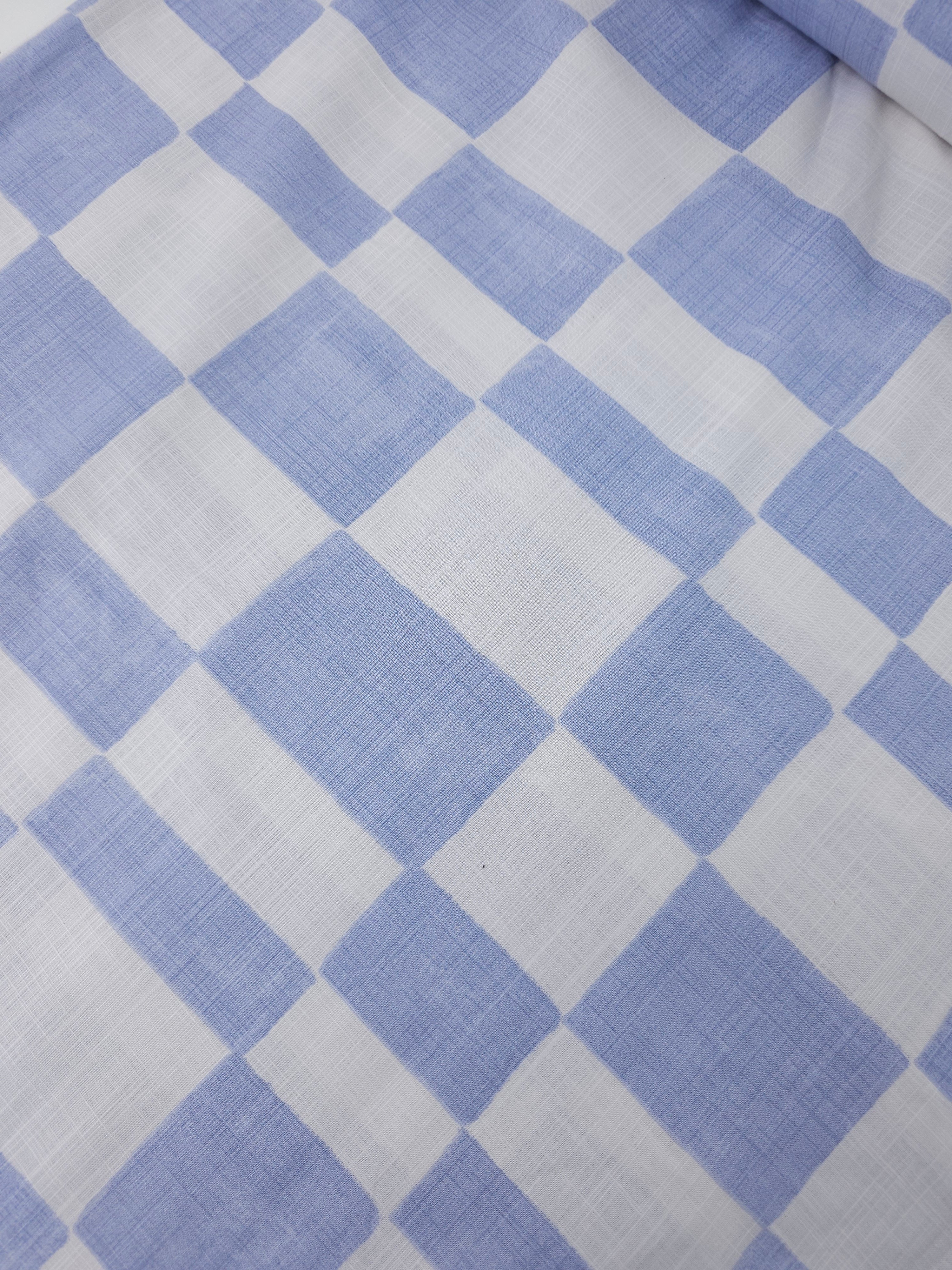 Cloud Blue Irregular Checkerboard 100% Cotton *EXTRA WIDE*