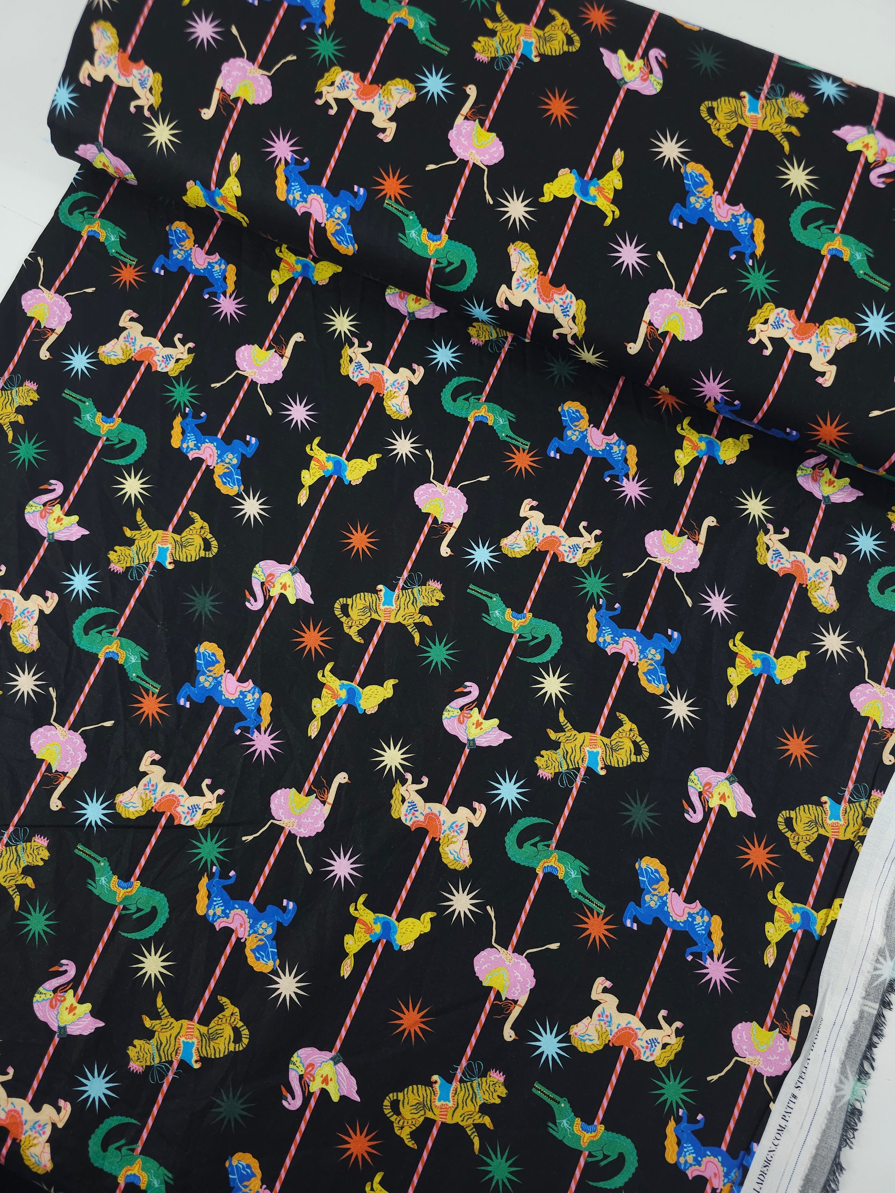 Black Carousel Animal Ride 100% Cotton