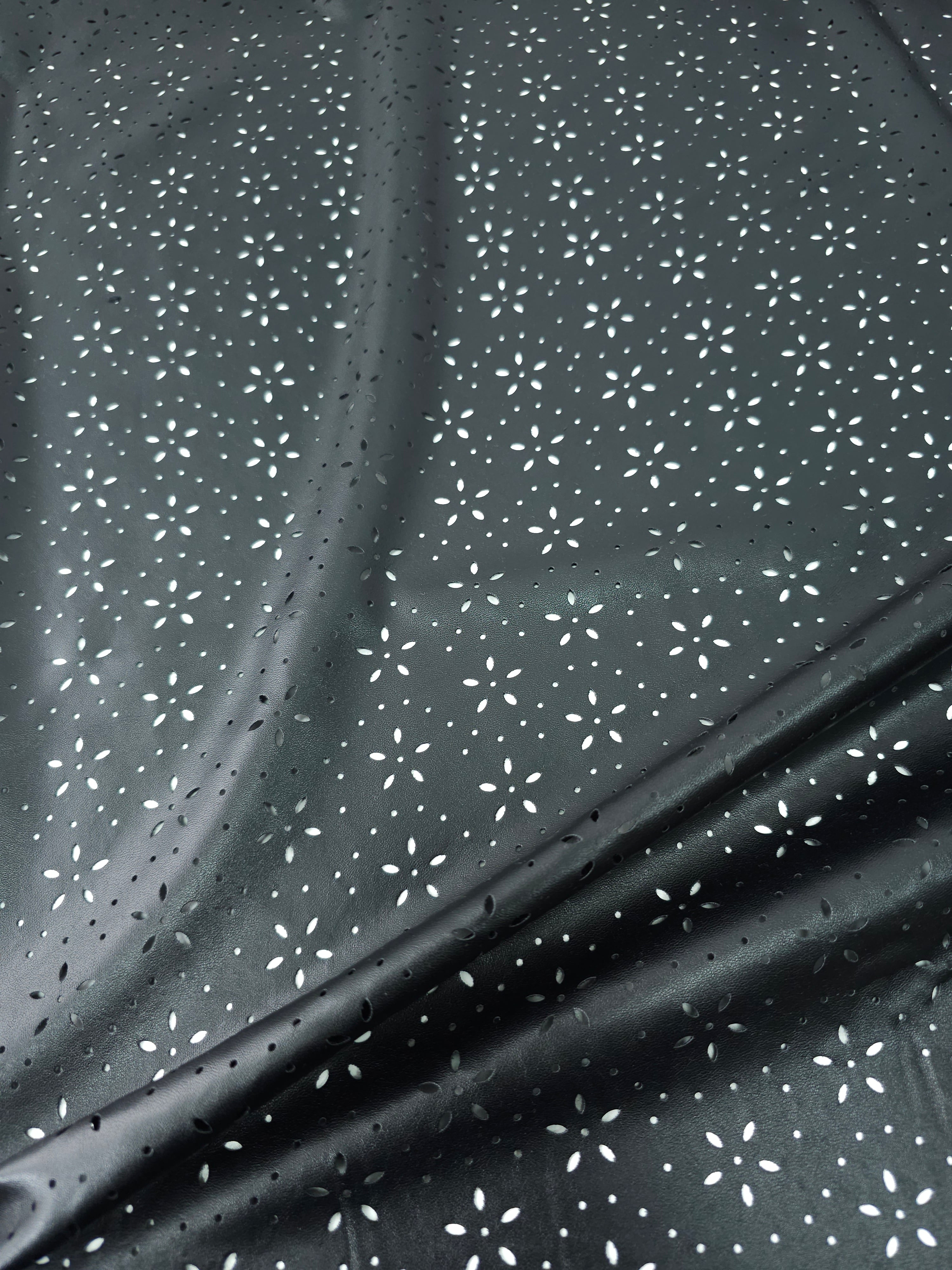 Black Floral Lazer Cut Faux Leather