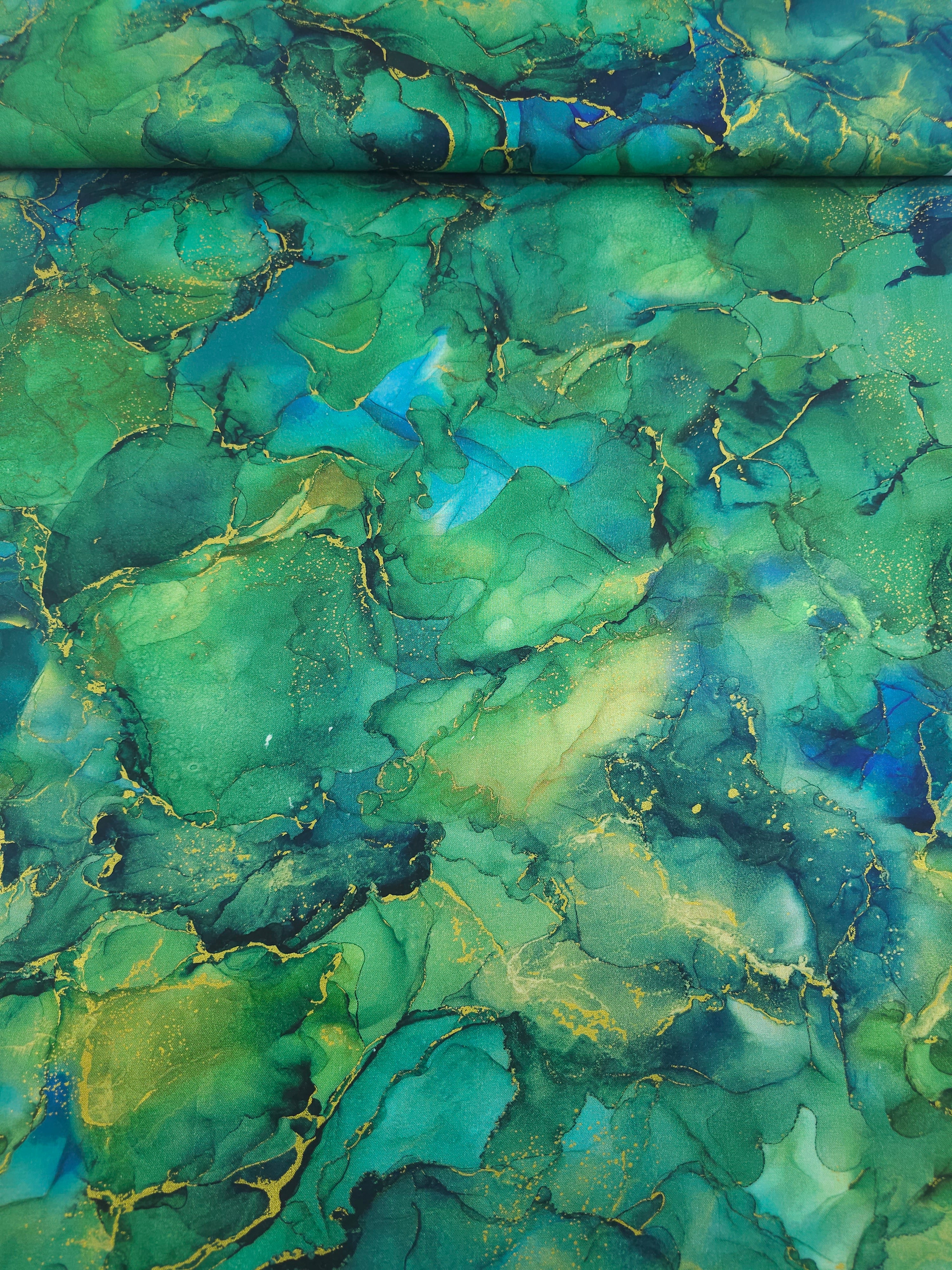 Green/Teal Gold Marble 100% Cotton