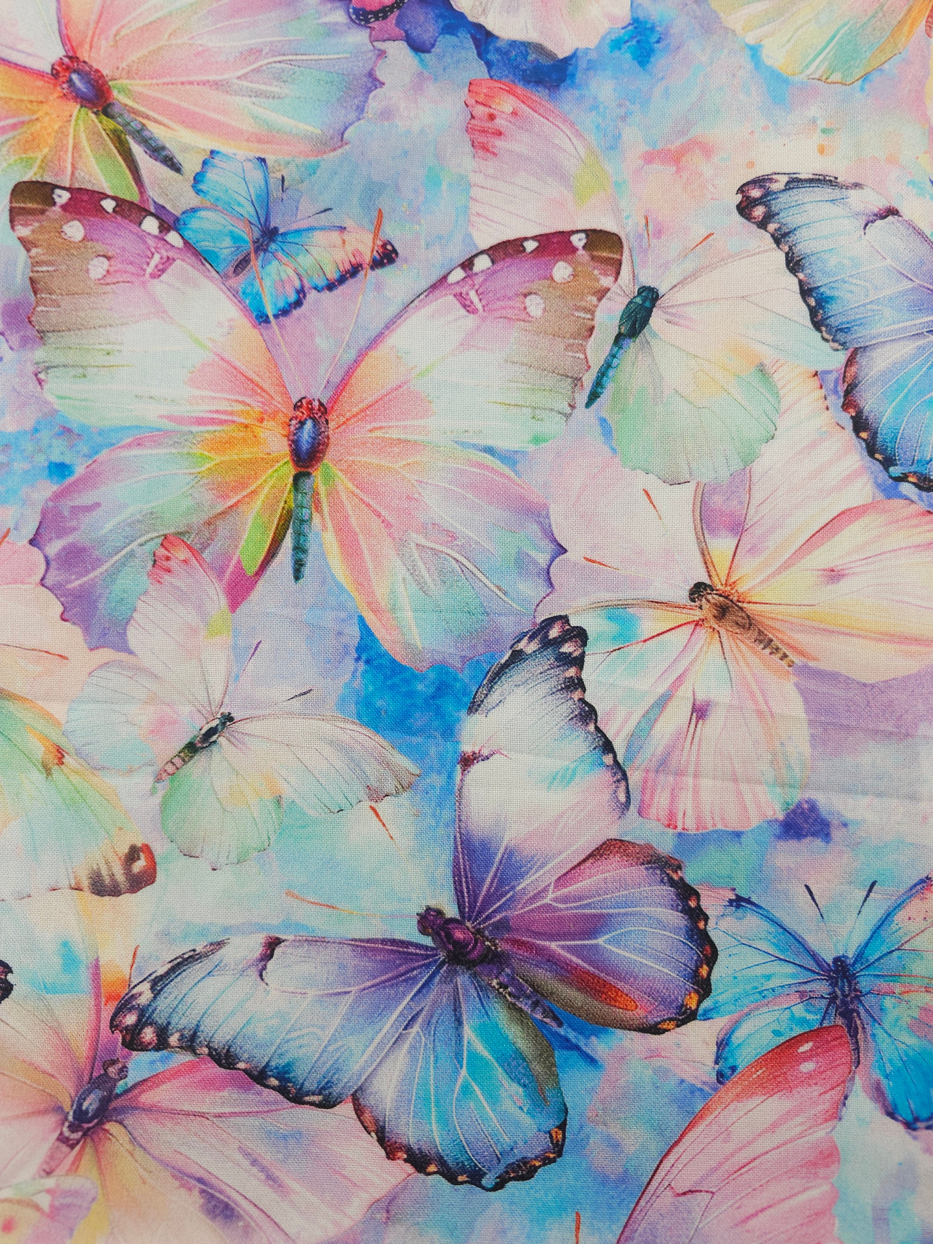Pastel rainbow butterfly Cotton- 1.1m piece