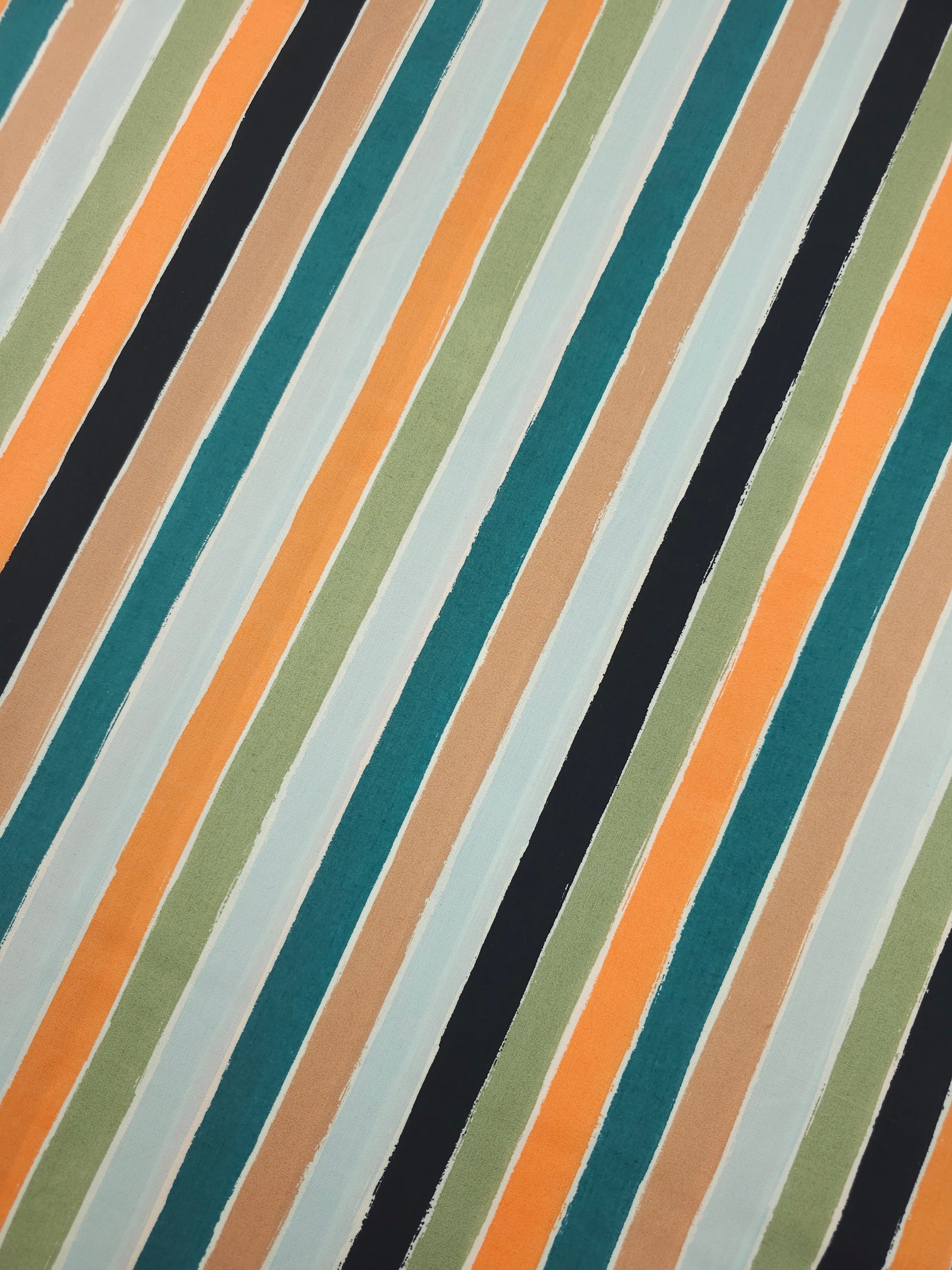 Teal/Orange Autumn Stripes Lightweight Cotton 57"