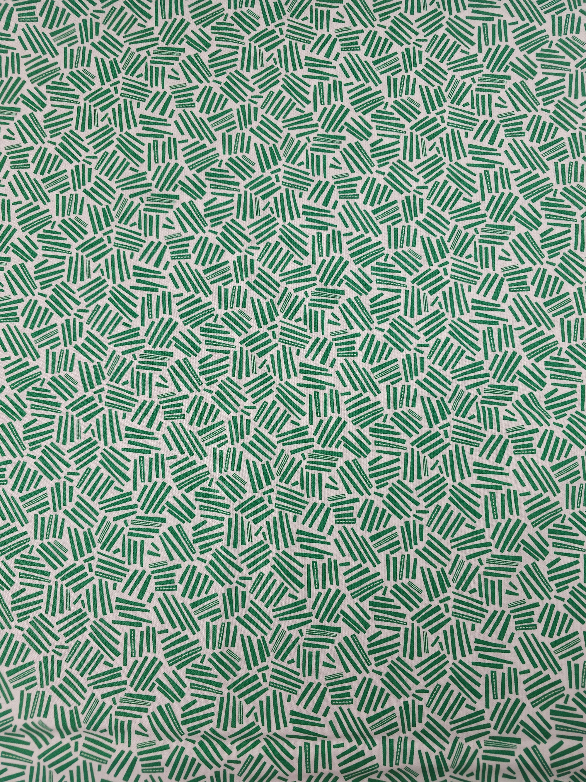 Green Abstract Dashes 100% Cotton *DEFECT*