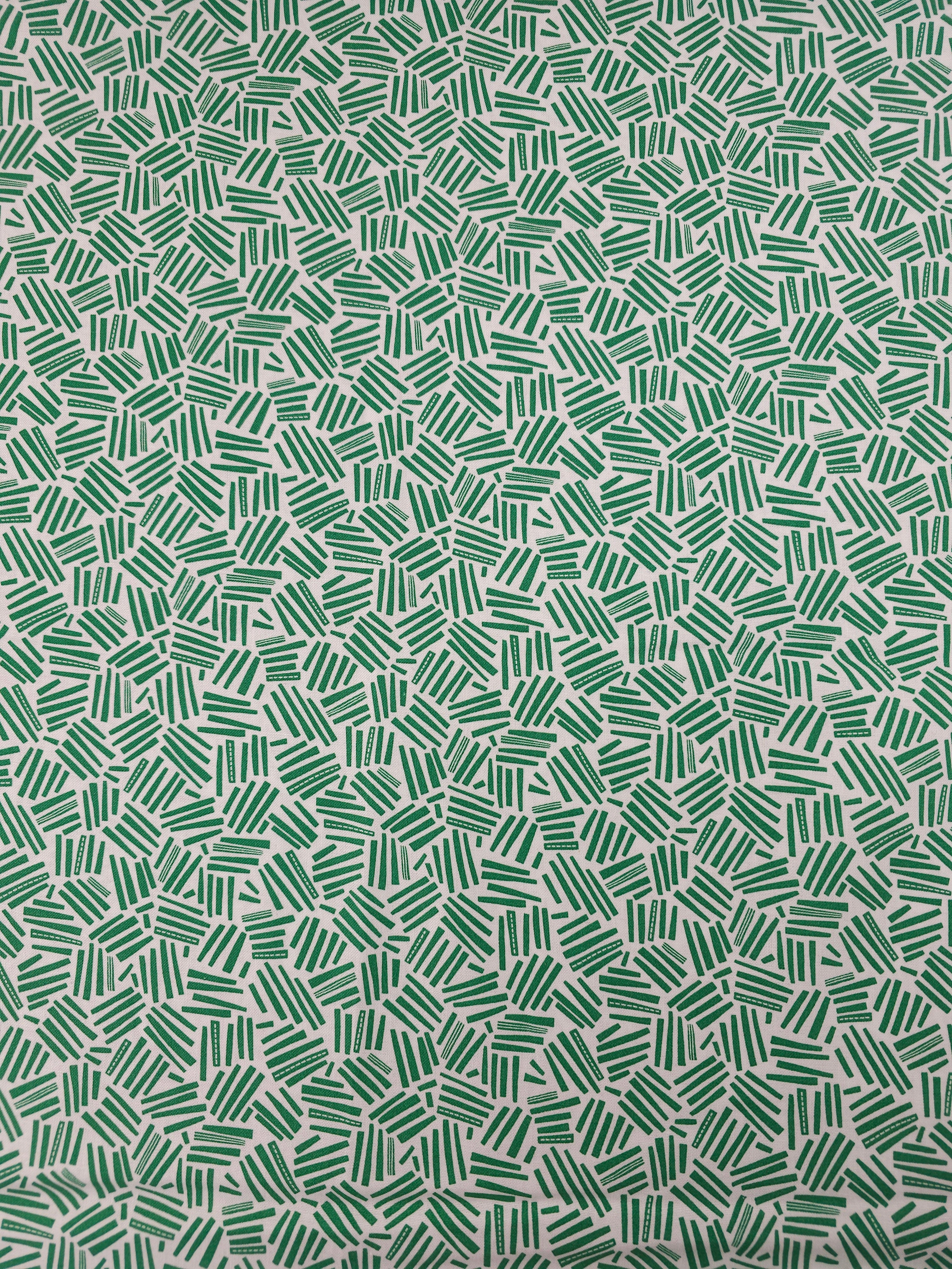 Green Abstract Dashes 100% Cotton *DEFECT*