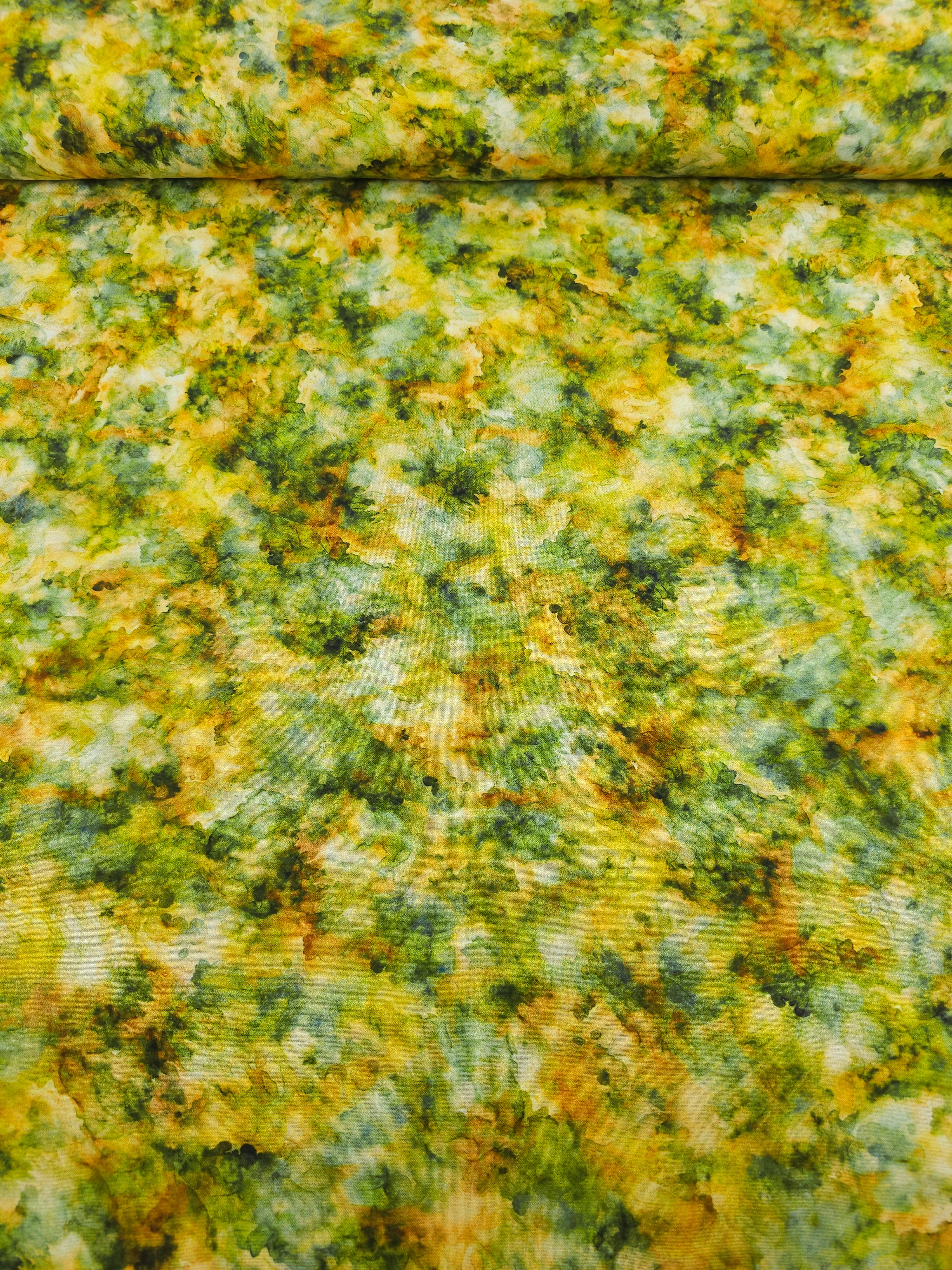 Green/Yellow Iris Watercolour Smoke 100% Cotton 106" *EXTRA WIDE*