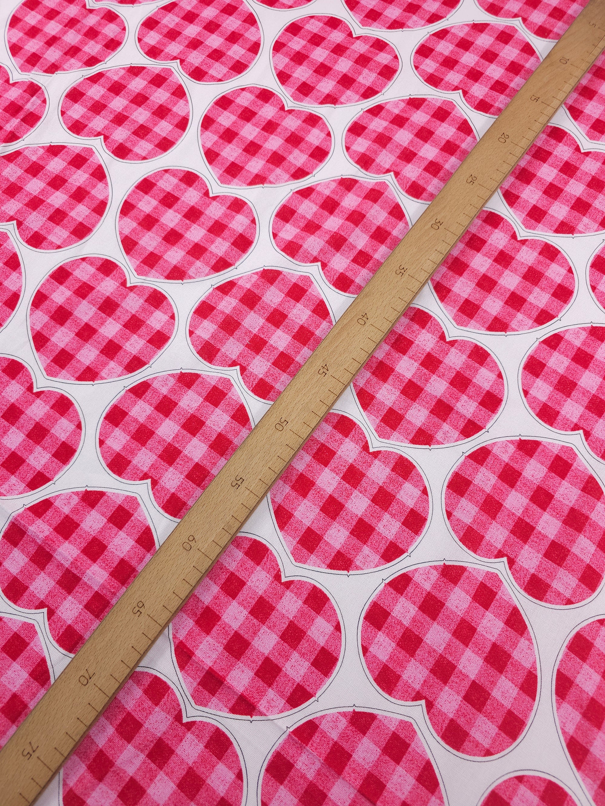 Hot Pink Plaid Hearts Flax Cotton