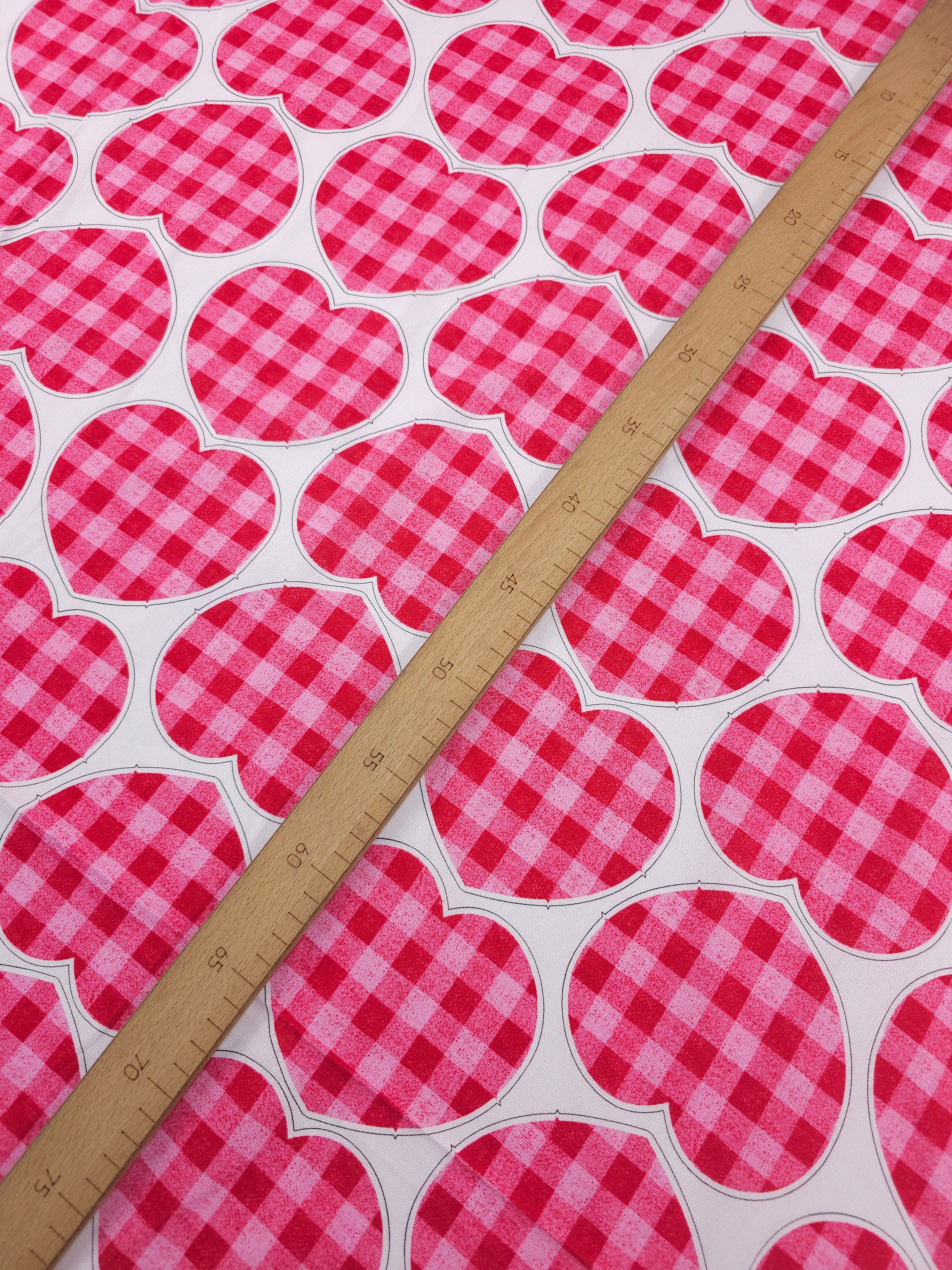 Hot Pink Plaid Hearts Flax Cotton