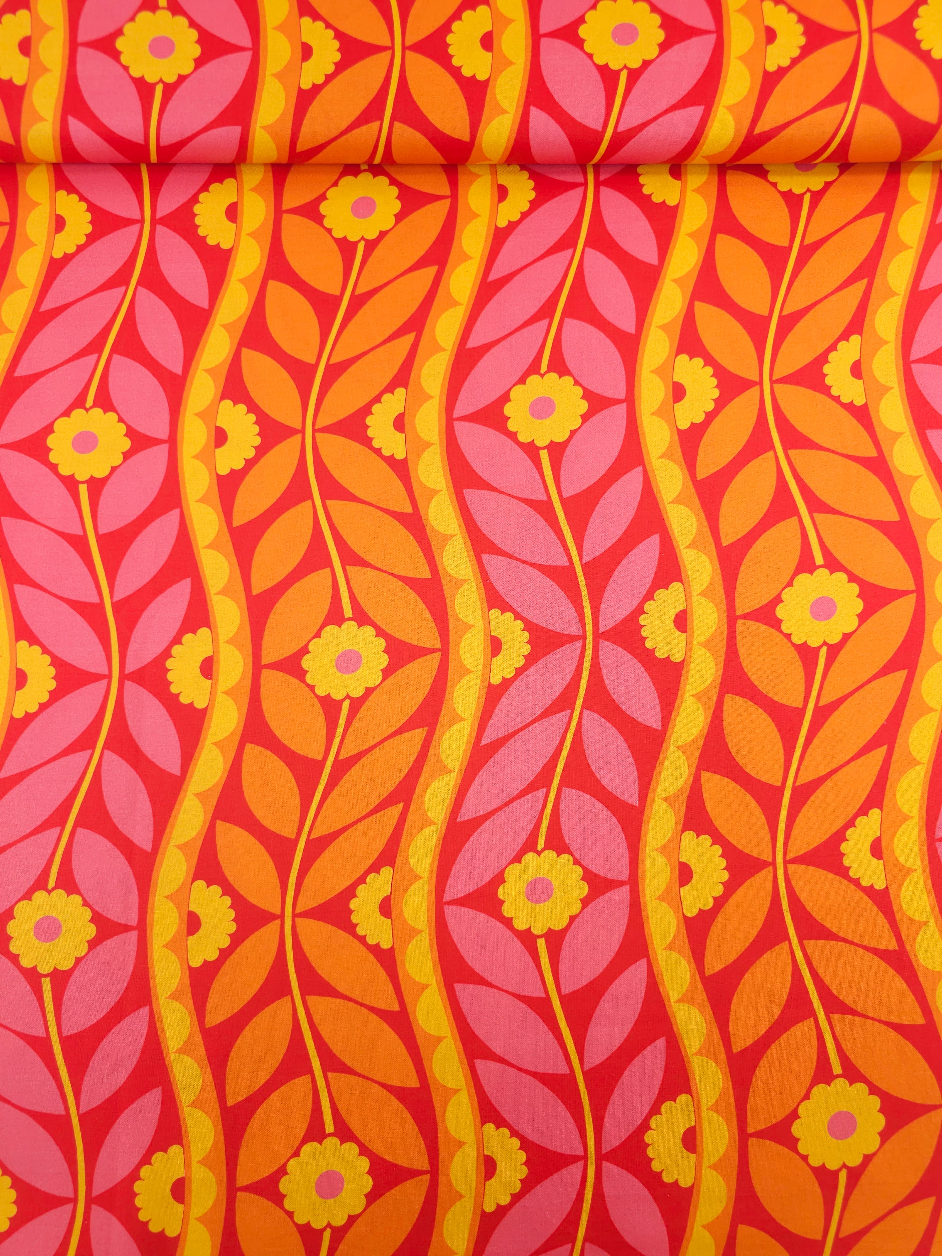 Orange/Pink Flower Trail 100% Cotton - Free Spirit x Jane Sassaman