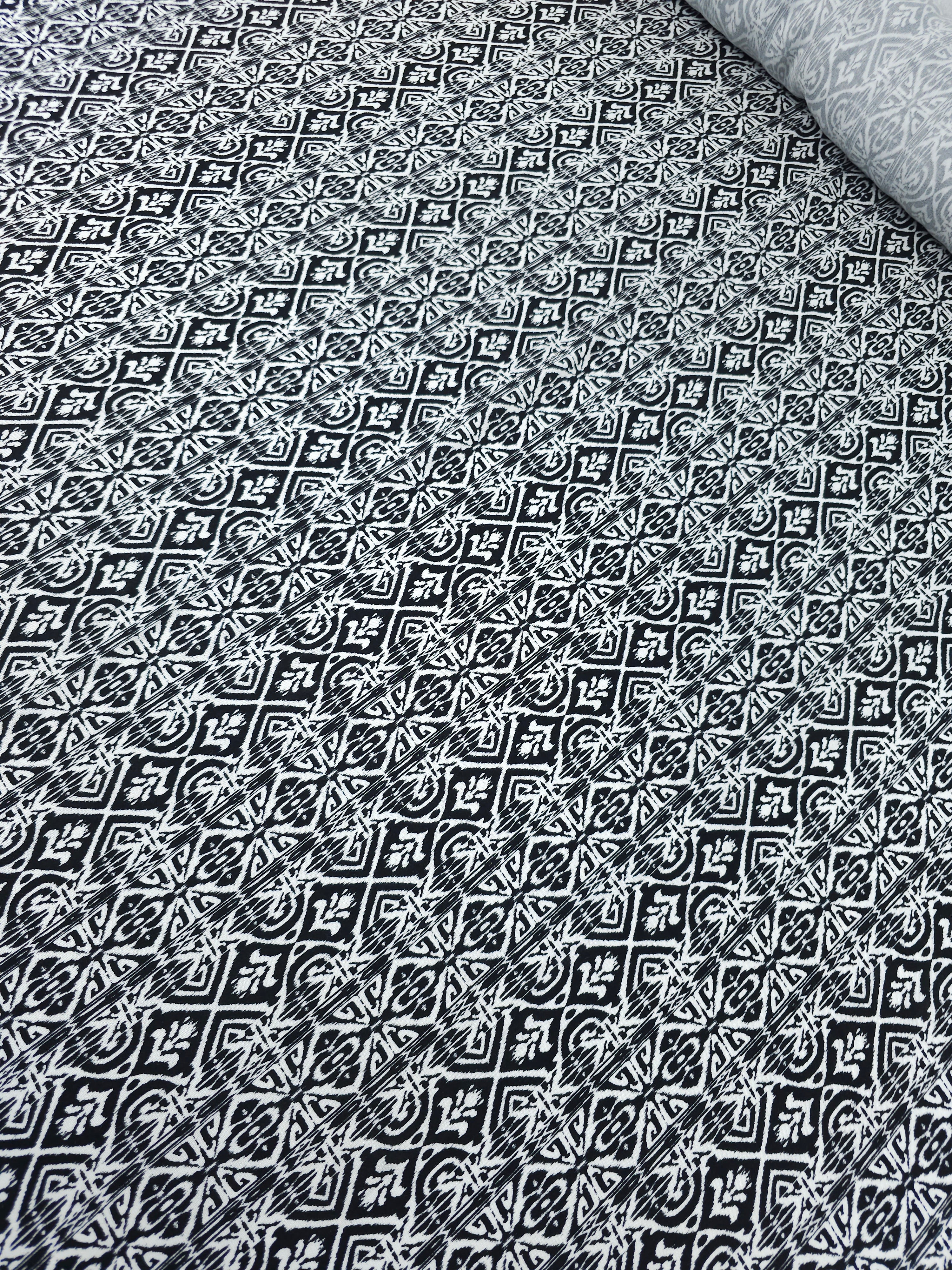 Black/White Static Damask Stripe Viscose Challis