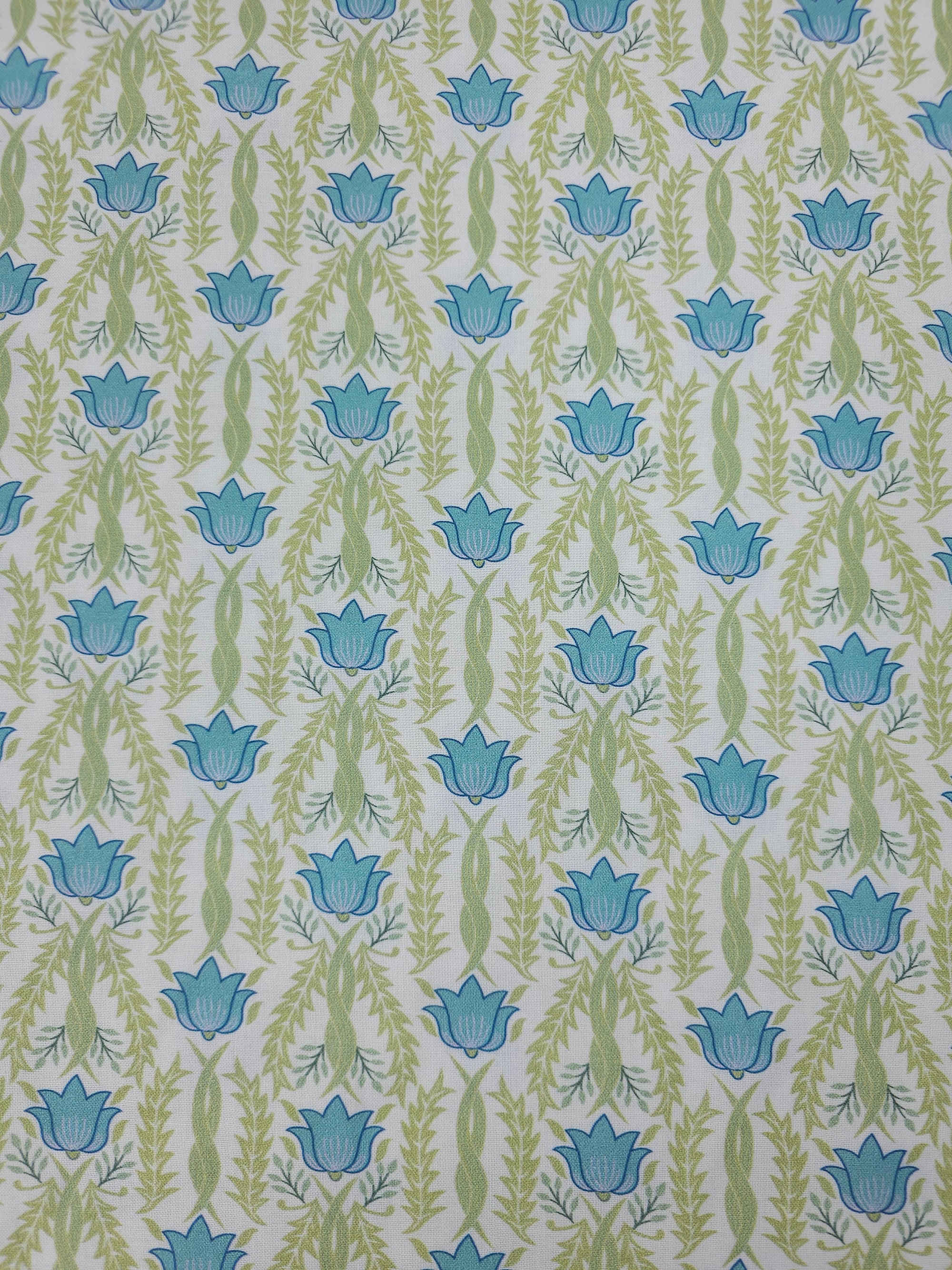 Lime/Blue Garden Delight Floral 100% Cotton