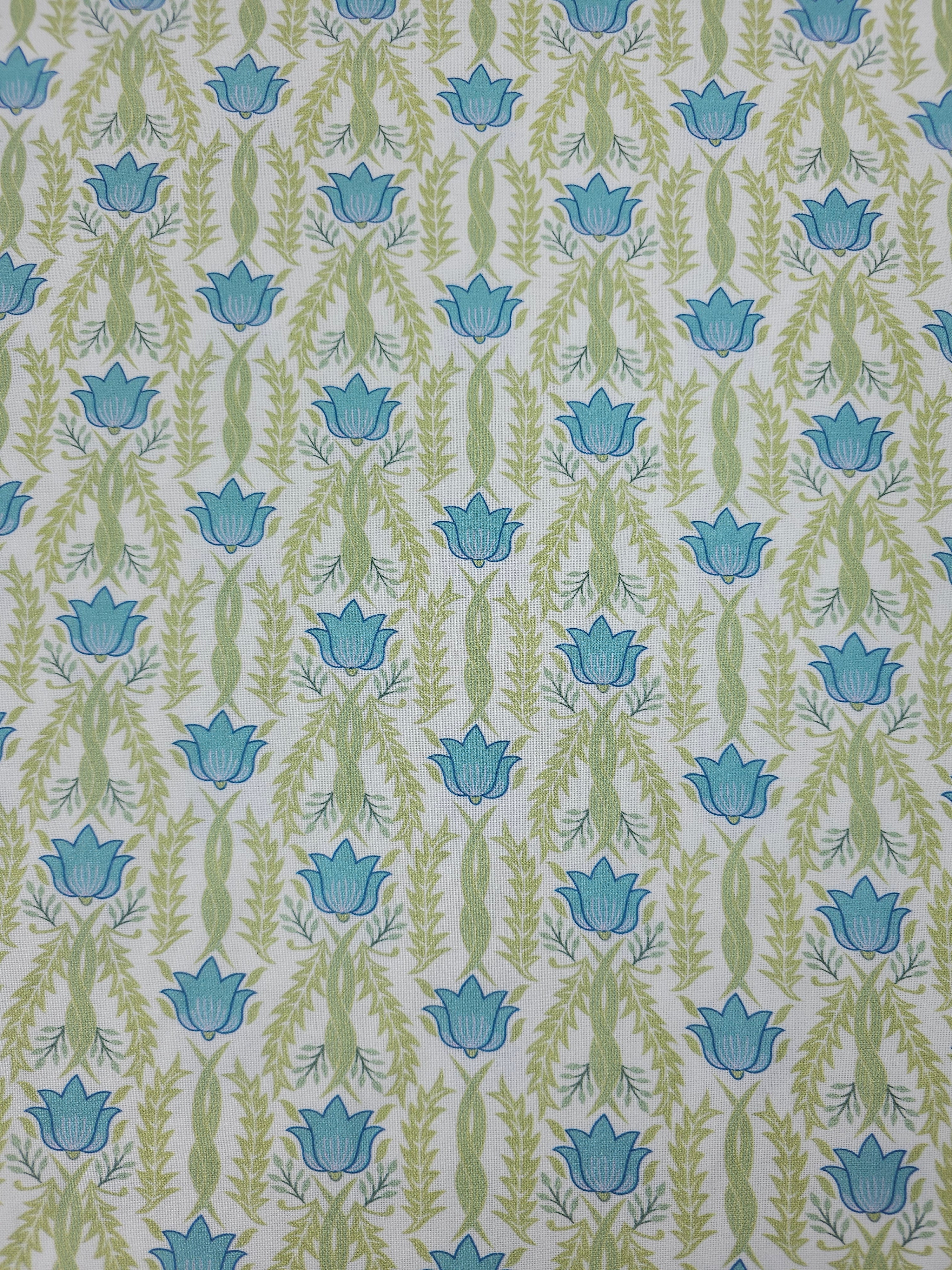 Lime/Blue Garden Delight Floral 100% Cotton