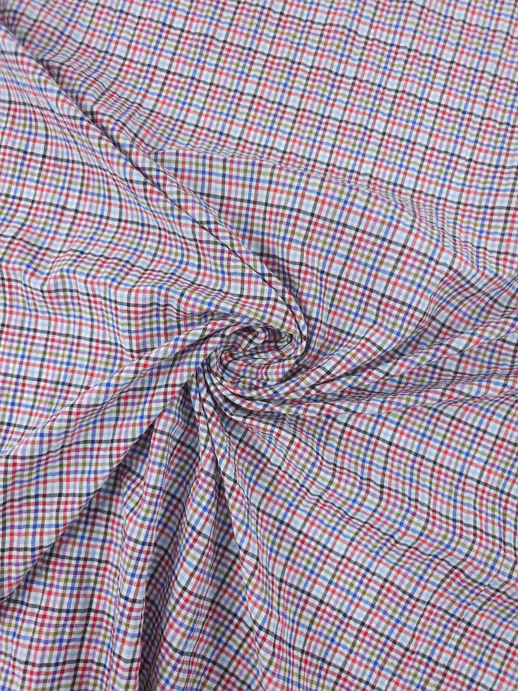 Multicolour Mini Tartan Crinkle Poly Cotton