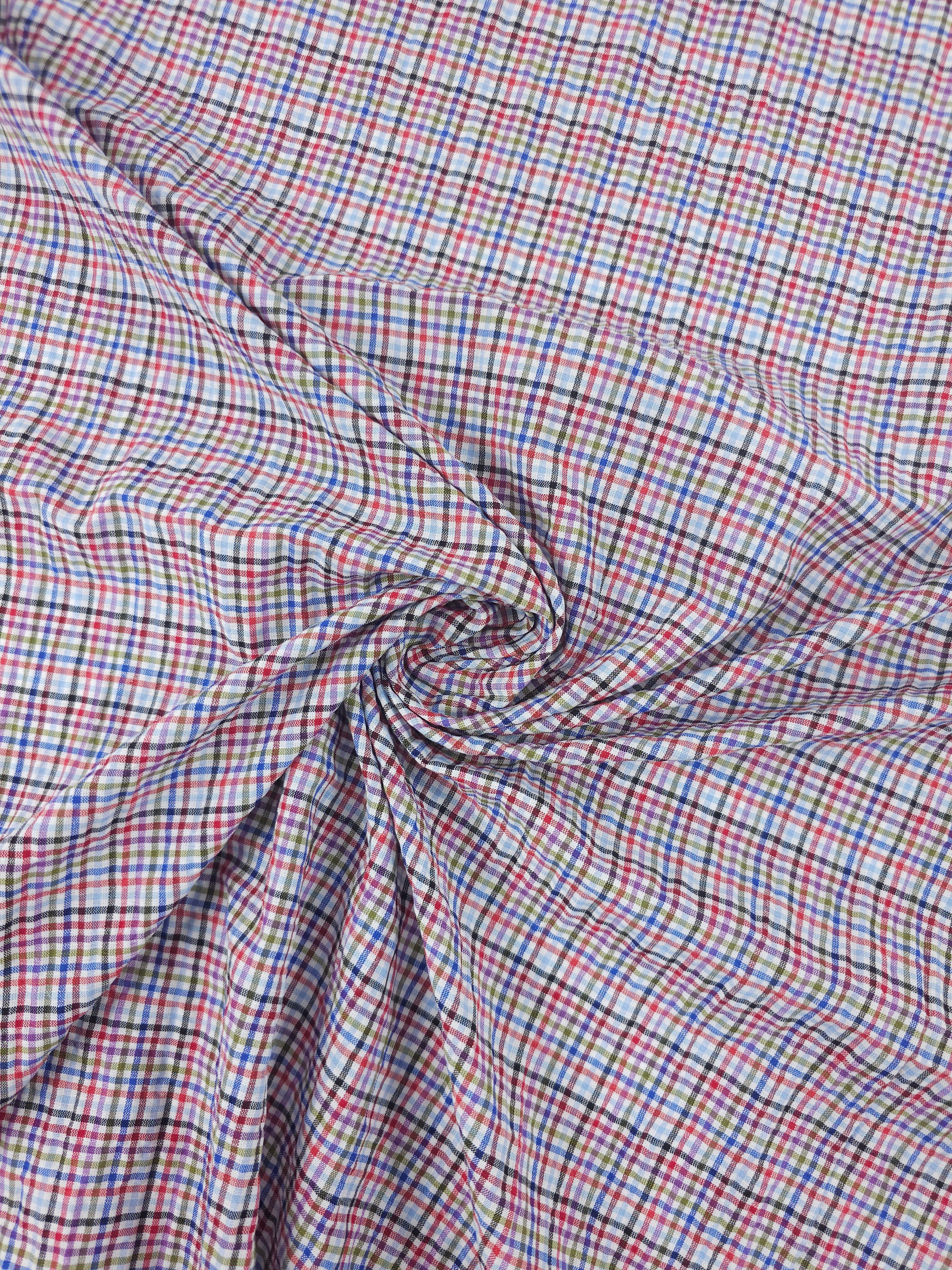 Multicolour Mini Tartan Crinkle Poly Cotton