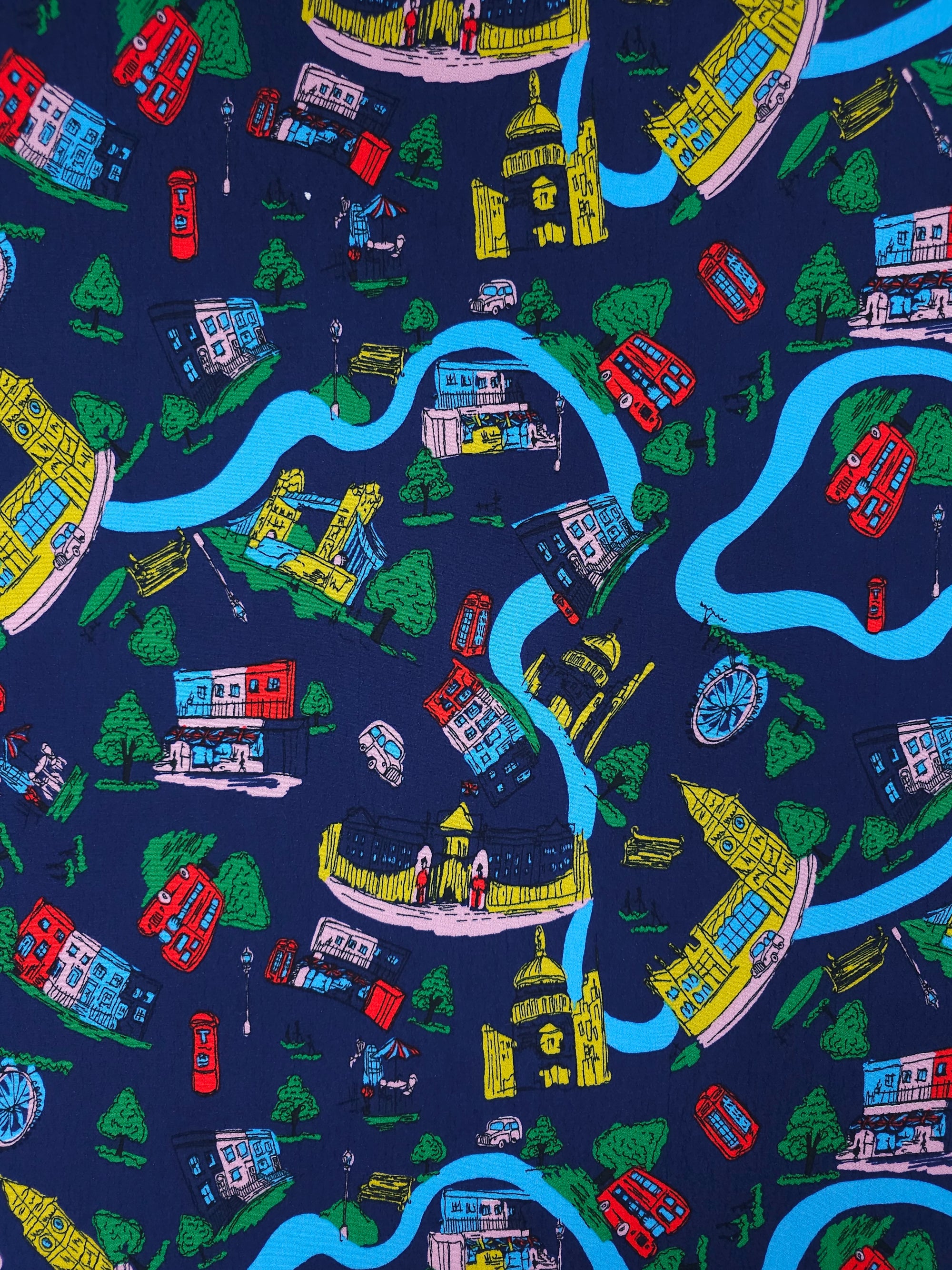 Navy London Attractions Viscose Crepe