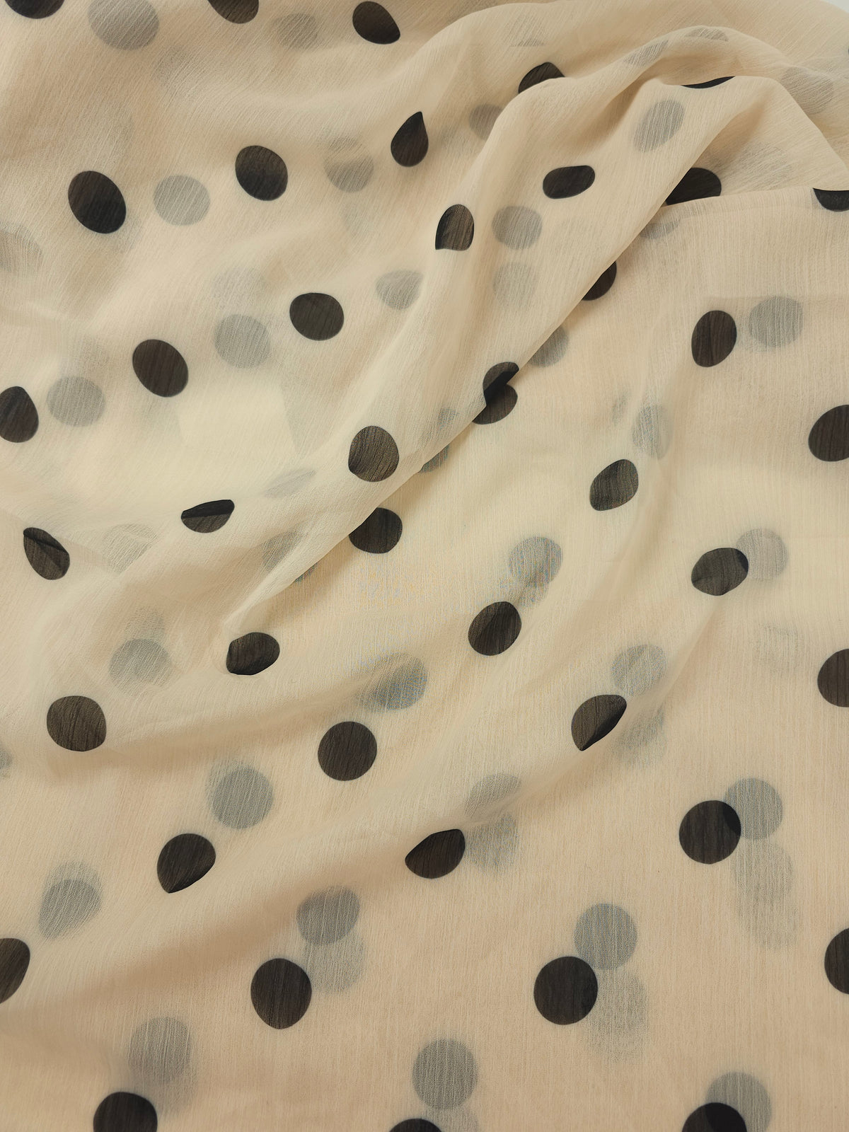 Cream polka Viscose satin- 1.6m piece