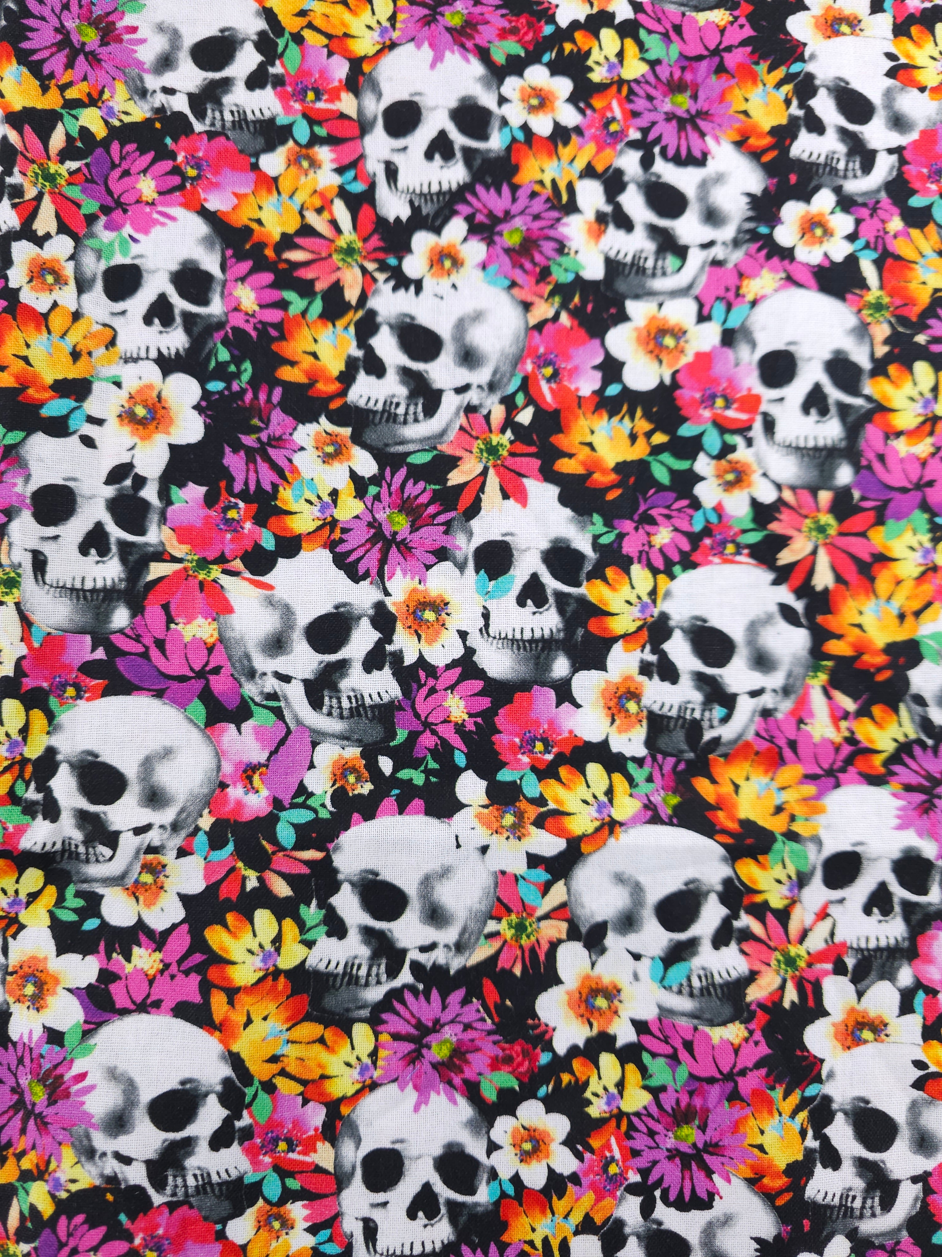 Skull Flower Field Cotton - 1.8m Piece