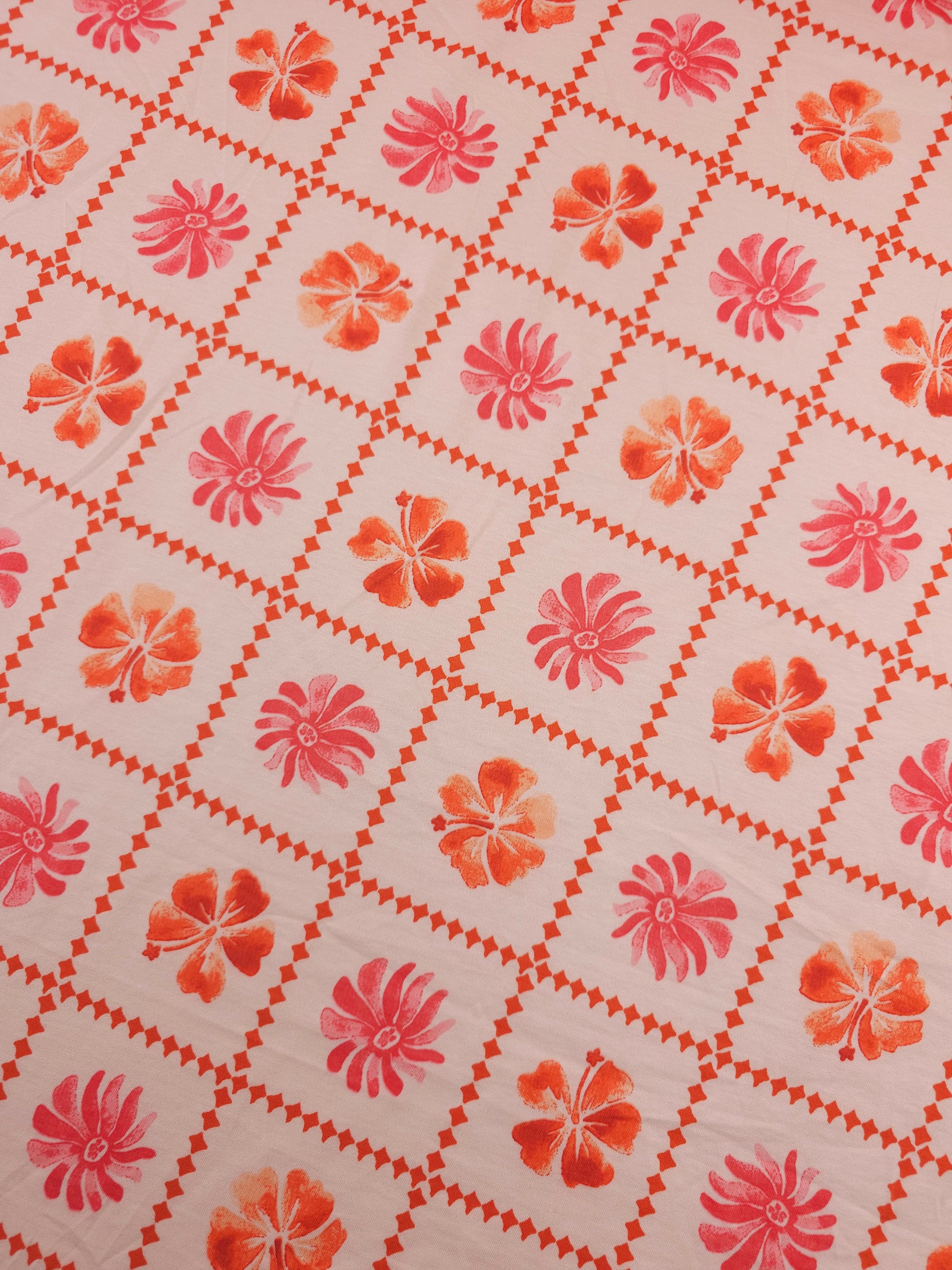 Hibiscus Floral Grid Cotton Jersey