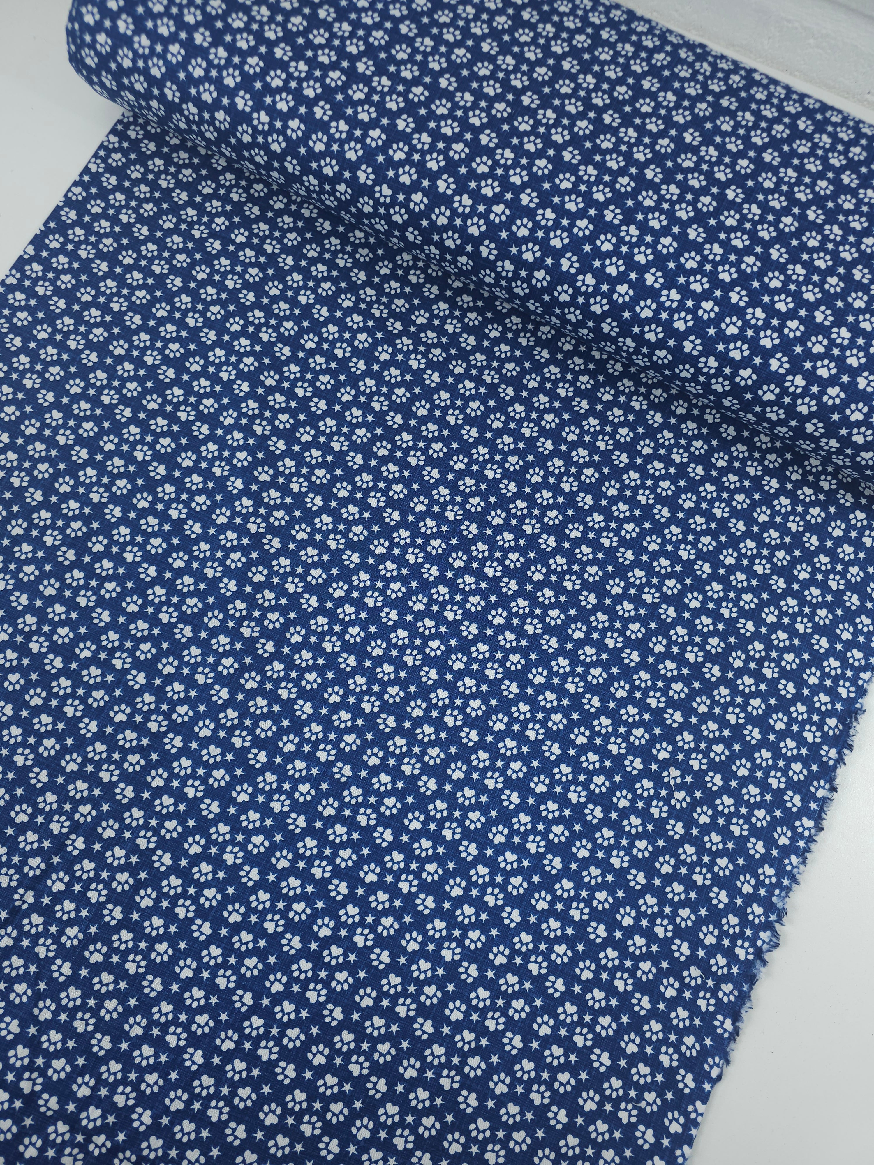 Denim Blue Heart Paw 100% Cotton